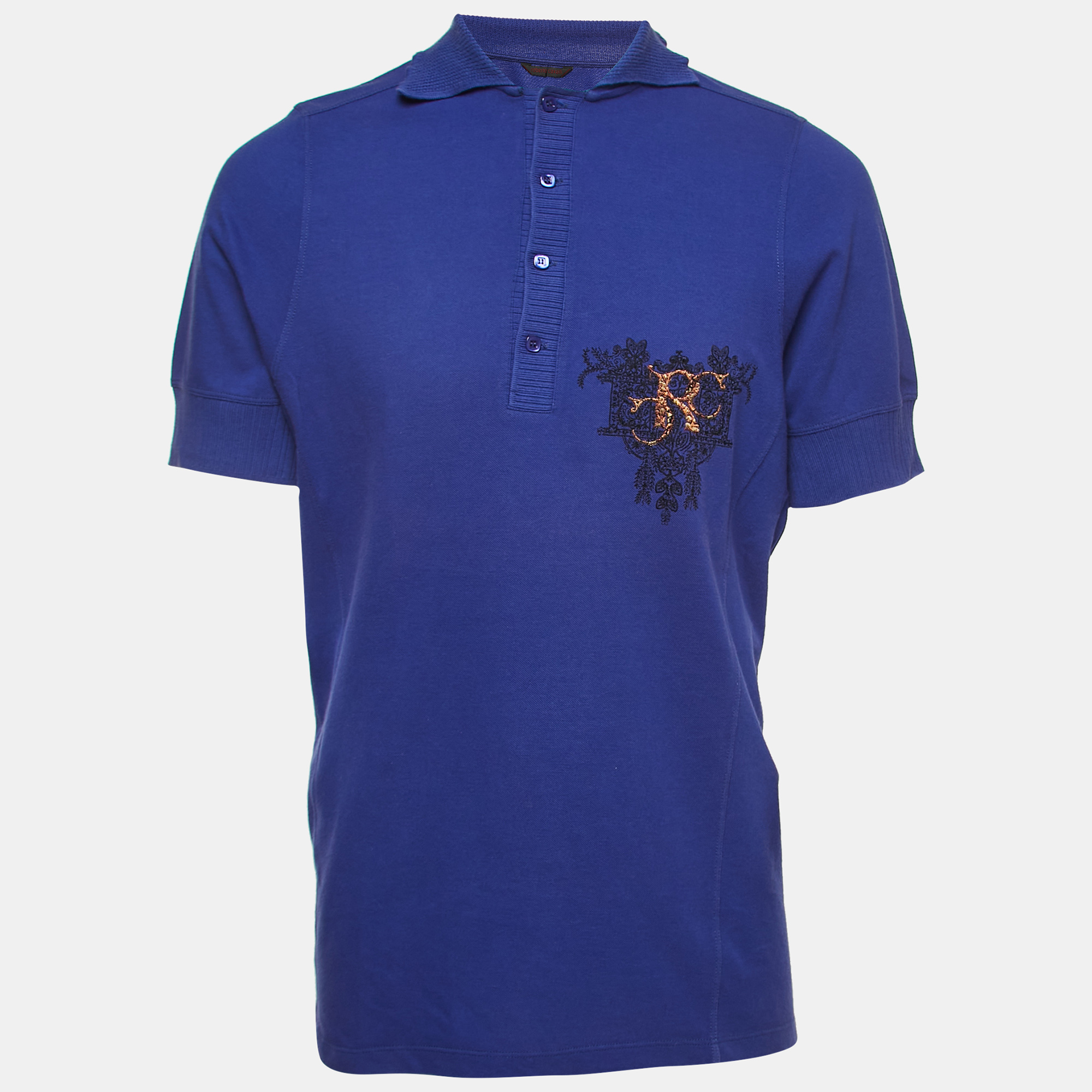 Roberto cavalli purple logo embroidered cotton polo t-shirt xxxl