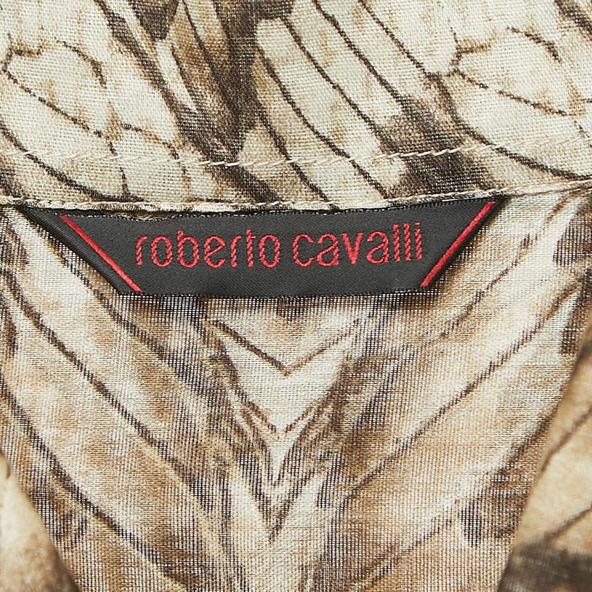 Roberto Cavalli Beige Snake Print Cotton Button Front Full Sleeve Shirt XL