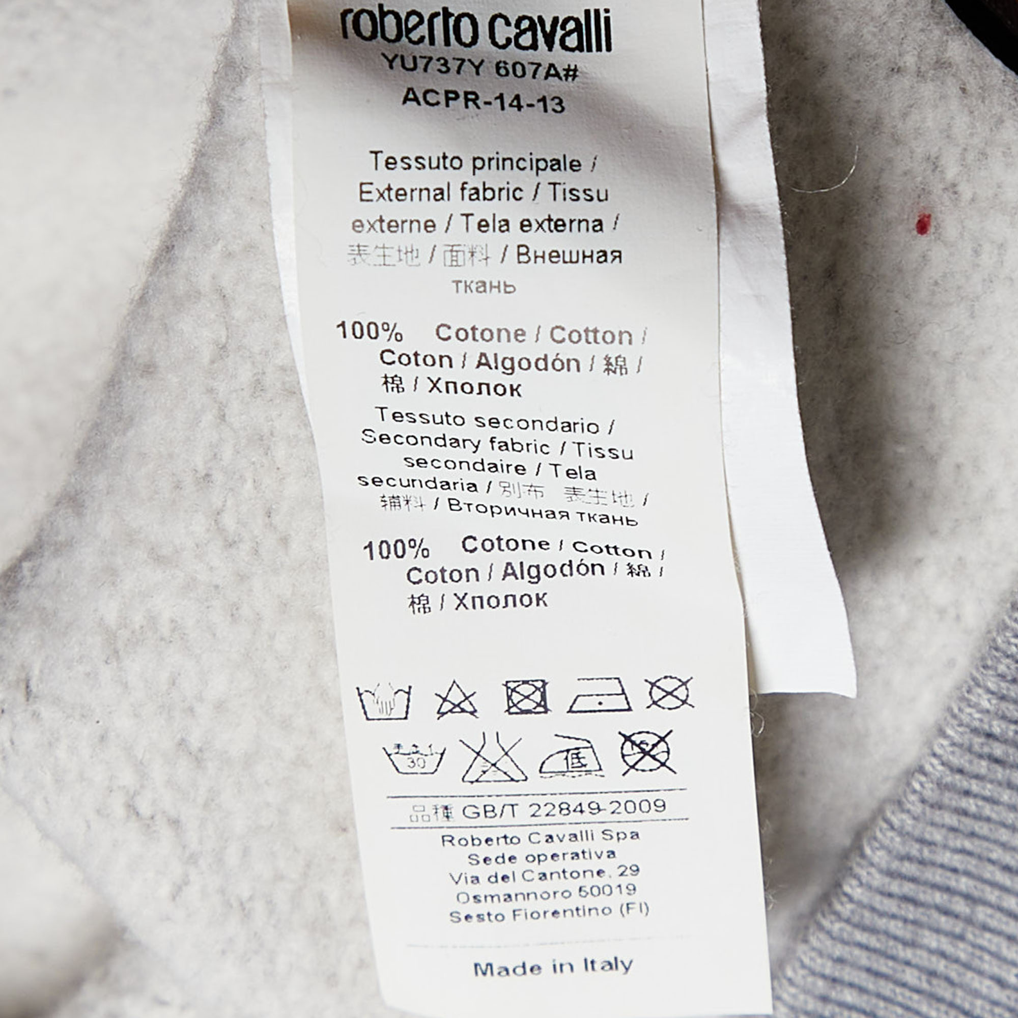 Roberto Cavalli Grey Painted Cotton Knit Crewneck Sweatshirt S