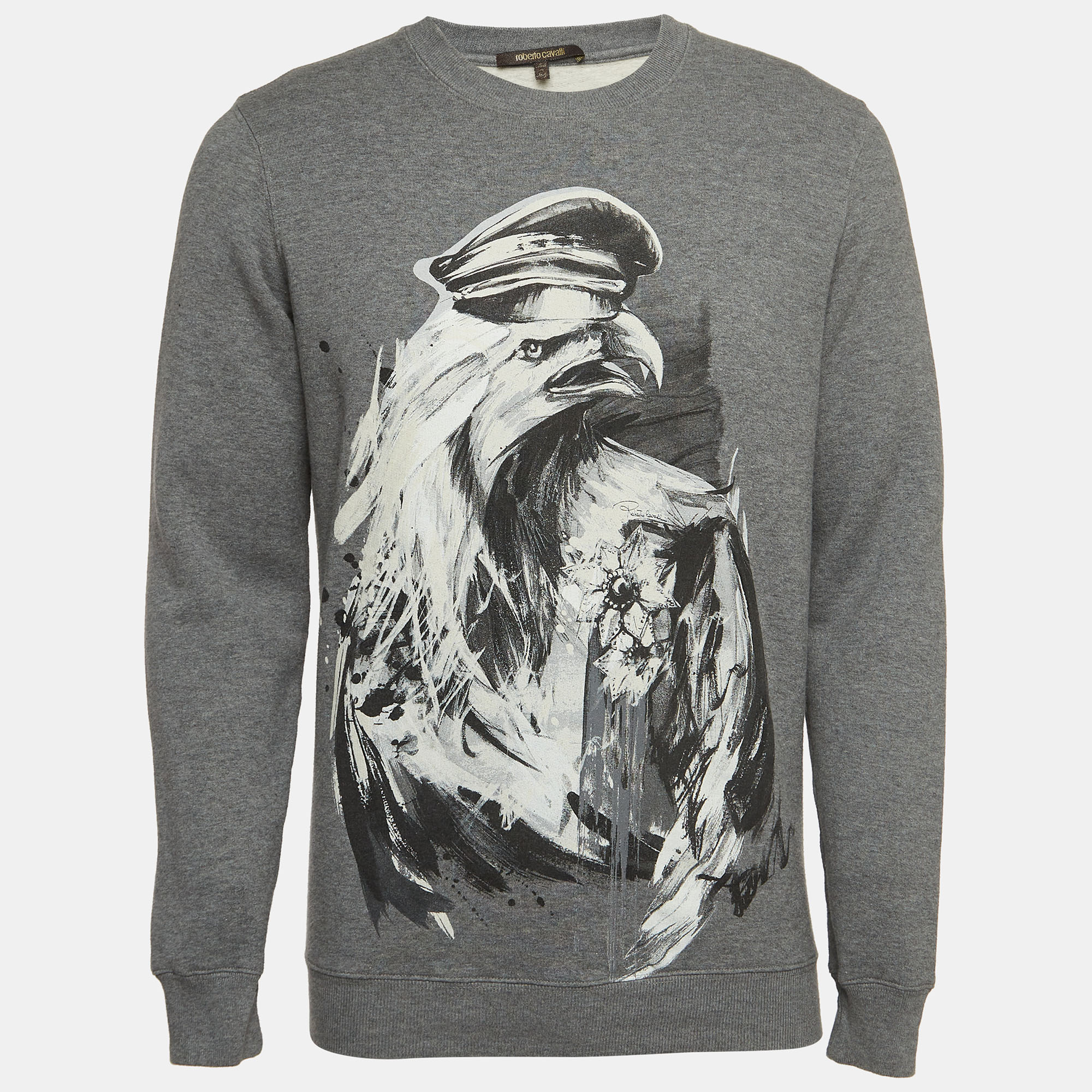

Roberto Cavalli Grey Eagle Print Cotton Knit Sweatshirt