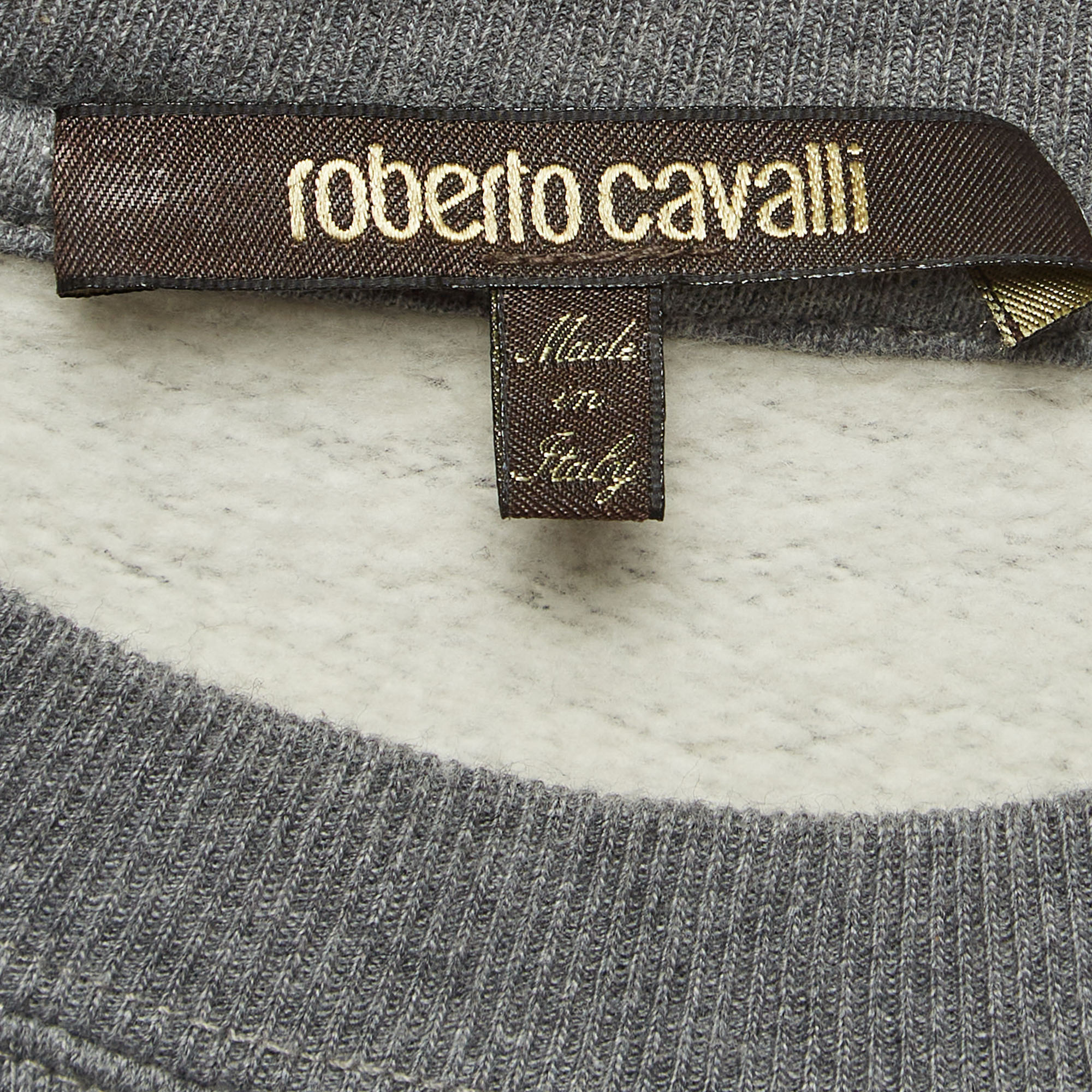 Roberto Cavalli Grey Eagle Print Cotton Knit Sweatshirt S