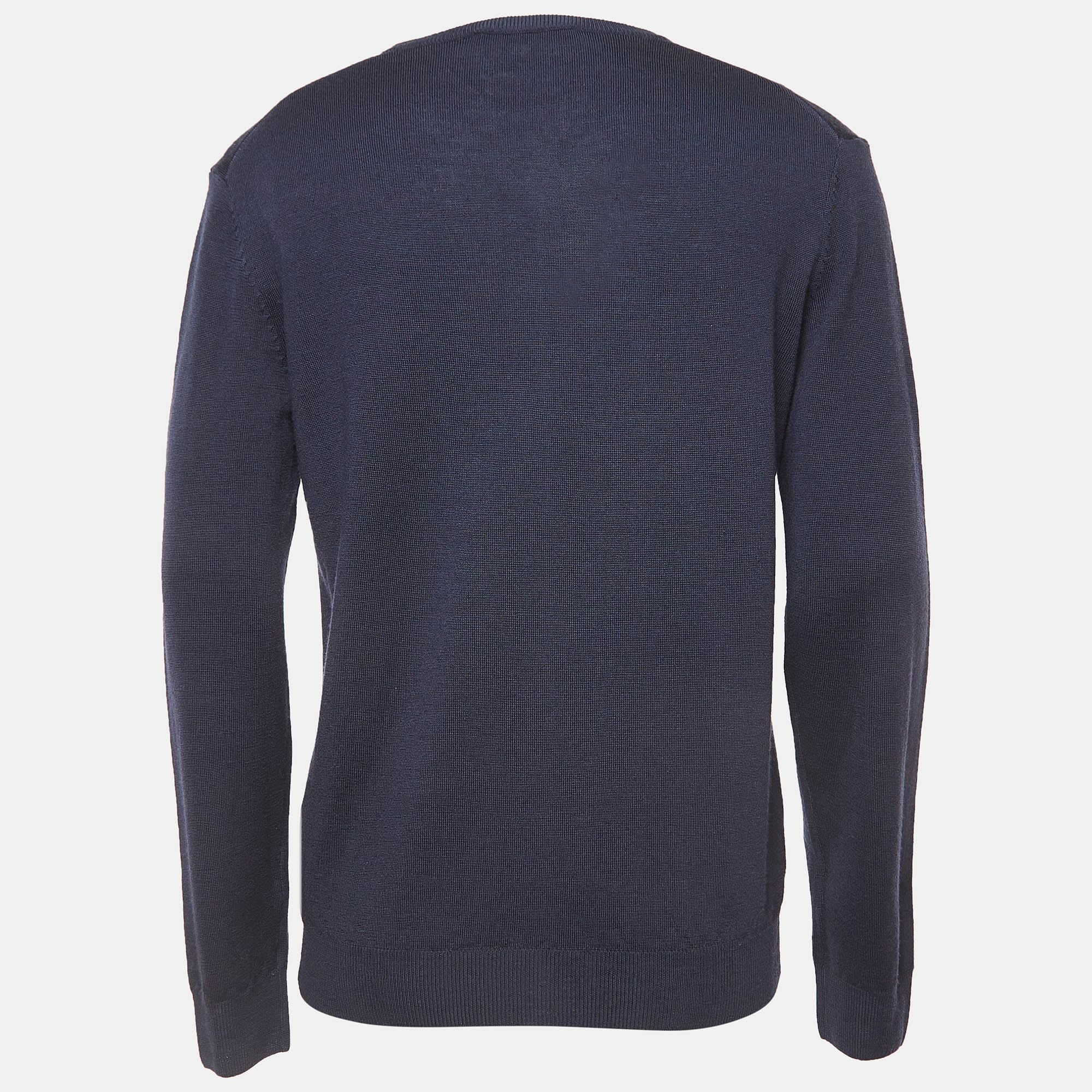 Roberto Cavalli Navy Blue Wool Knit V-Neck Sweatshirt XL