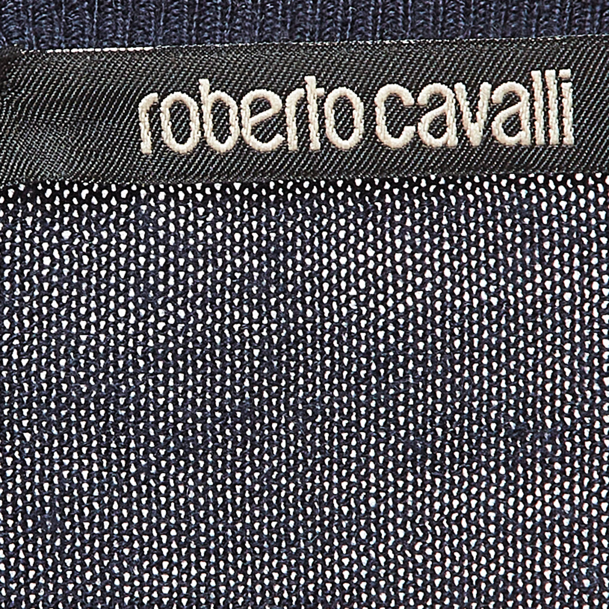 Roberto Cavalli Navy Blue Wool Knit V-Neck Sweatshirt XL