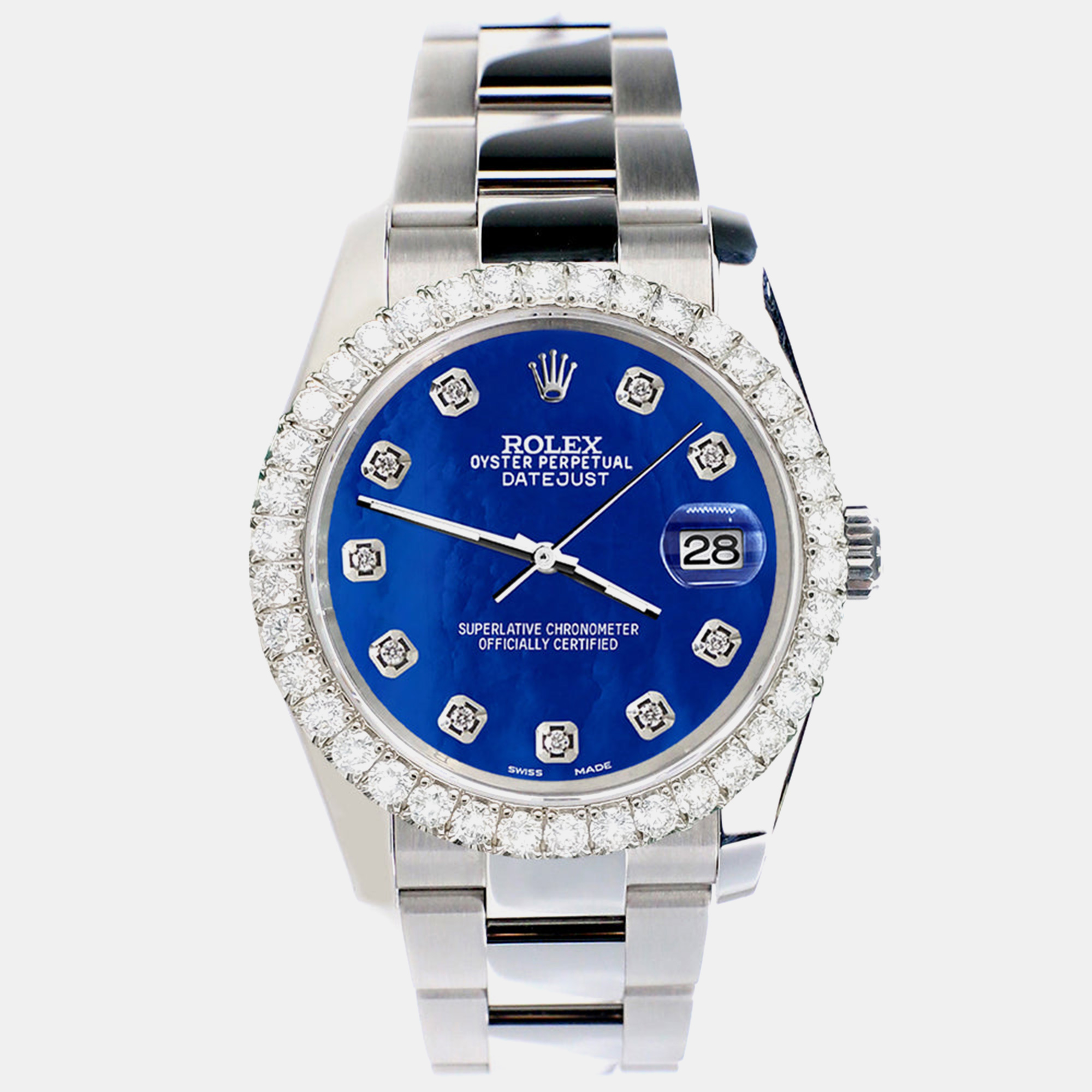 Rolex Custom Royal Blue 2.7ct Diamonds Stainless Steel Datejust 116200 Automatic Men's Wristwatch
Rolex Custom Royal Blue 2.7ct Diamonds Stainless Steel Datejust 116200 Automatic Men's Wristwatch