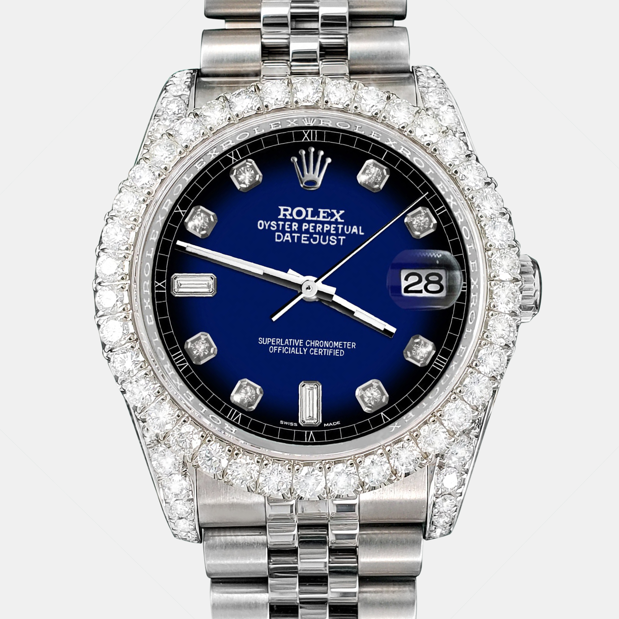 Rolex Custom Blue Vignette 4CT Diamond Stainless Steel Datejust 116200 Automatic Men's Wristwatch
Rolex Custom Blue Vignette 4CT Diamond Stainless Steel Datejust 116200 Automatic Men's Wristwatch