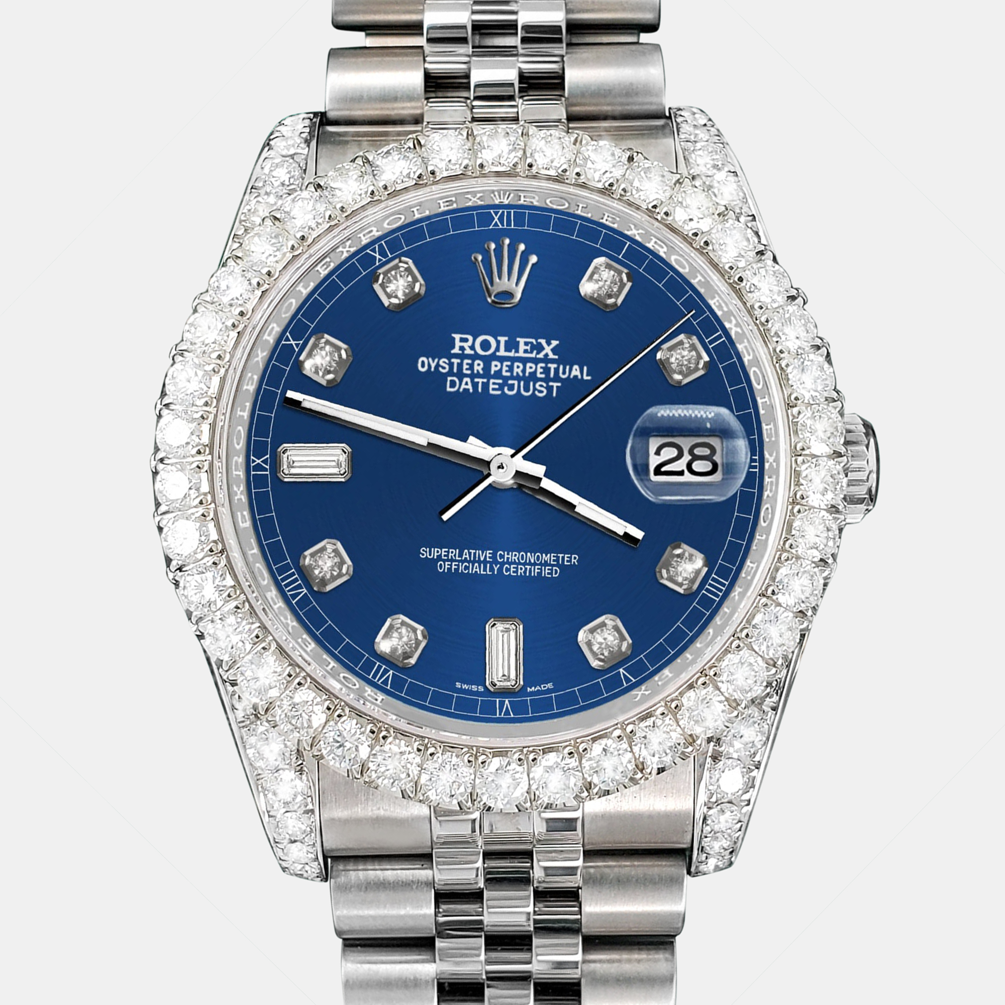 Rolex Custom Cobalt Blue 4CT Diamond Stainless Steel Datejust 116200 Automatic Men's Wristwatch
Rolex Custom Cobalt Blue 4CT Diamond Stainless Steel Datejust 116200 Automatic Men's Wristwatch