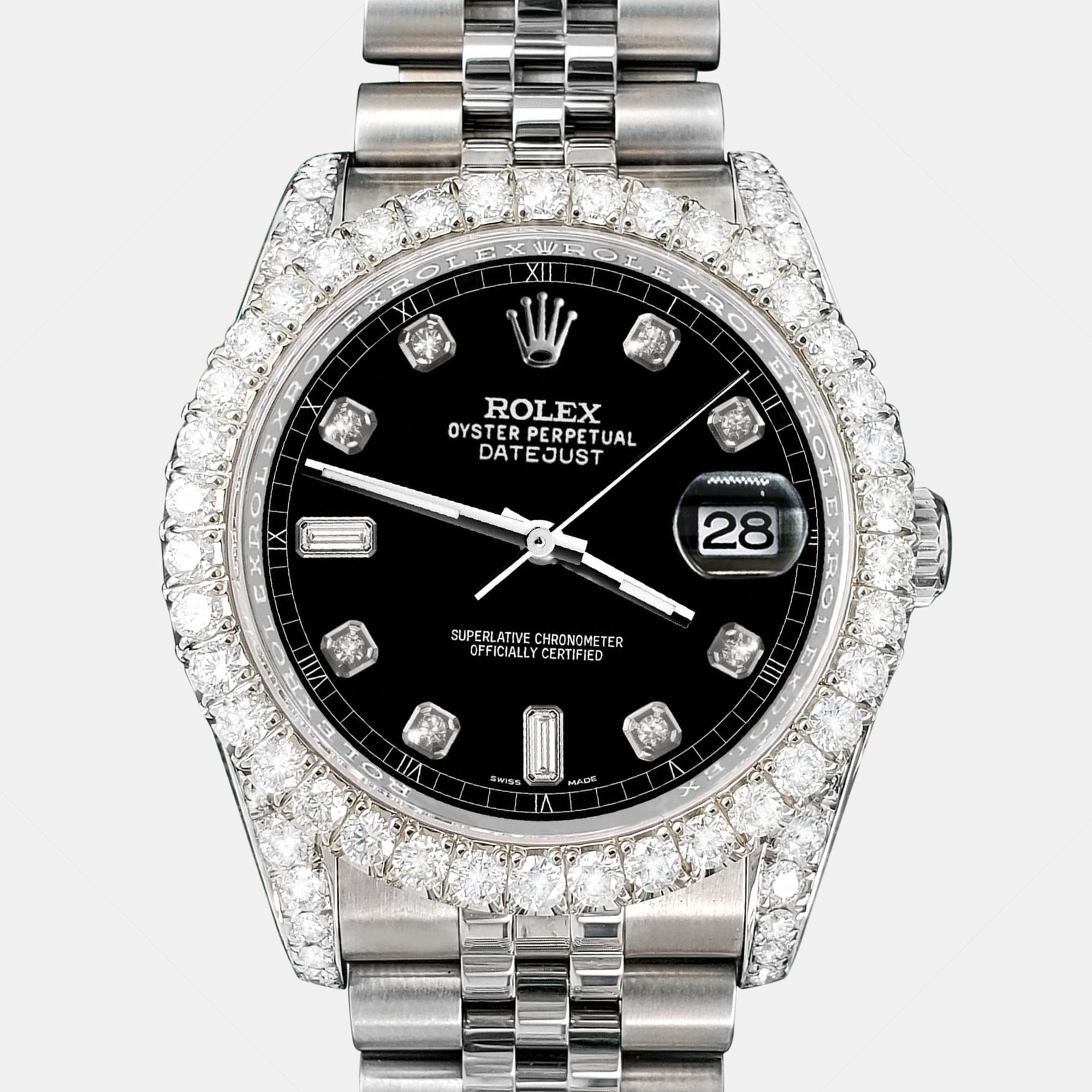 Rolex Custom Black 4CT Diamond Stainless Steel Datejust 116200 Automatic Men's Wristwatch
Rolex Custom Black 4CT Diamond Stainless Steel Datejust 116200 Automatic Men's Wristwatch