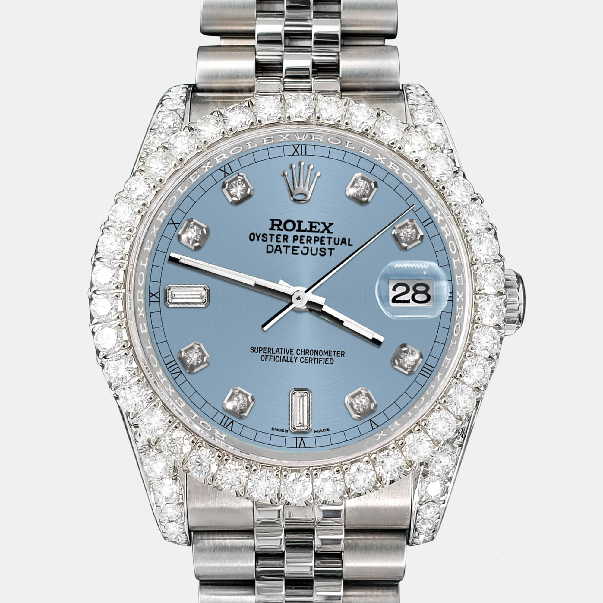Rolex Custom Ice Blue 4CT Diamond Stainless Steel Datejust 116200 Automatic Men's Wristwatch
Rolex Custom Ice Blue 4CT Diamond Stainless Steel Datejust 116200 Automatic Men's Wristwatch