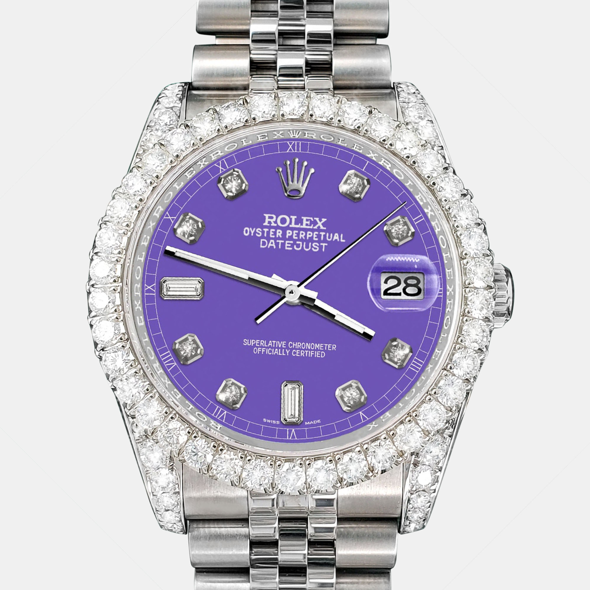 Rolex Custom Lavender 4CT Diamond Stainless Steel Datejust 116200 Automatic Men's Wristwatch, Purple
Rolex Custom Lavender 4CT Diamond Stainless Steel Datejust 116200 Automatic Men's Wristwatch, Purple