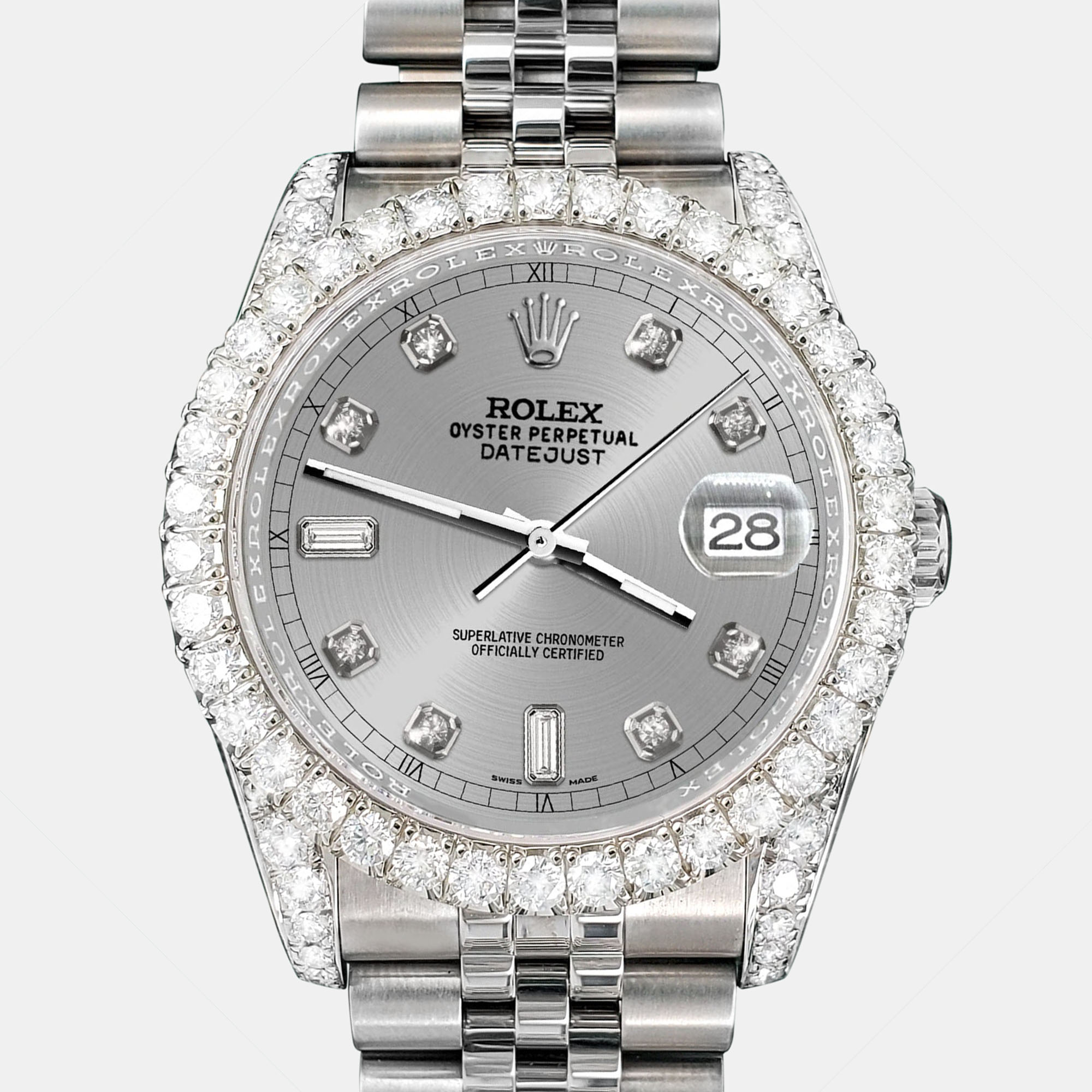 Rolex Custom Gray 4CT Diamond Stainless Steel Datejust 116200 Automatic Men's Wristwatch, Grey
Rolex Custom Gray 4CT Diamond Stainless Steel Datejust 116200 Automatic Men's Wristwatch, Grey