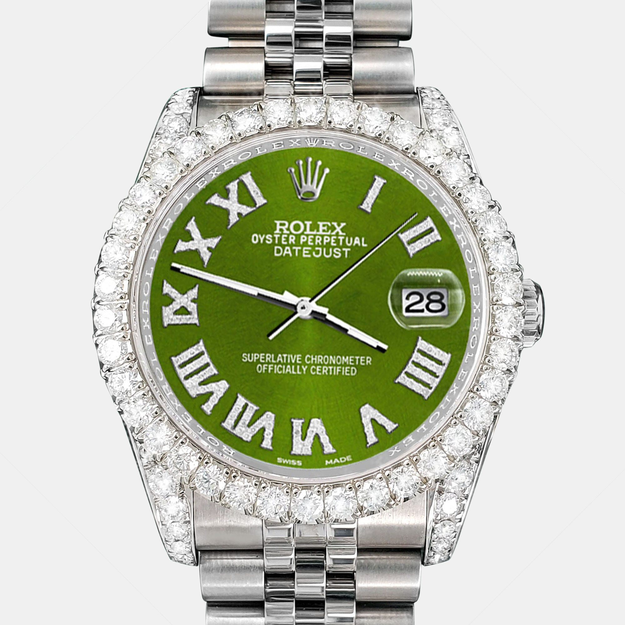 Rolex Custom Royal Green 4.2CT Diamond Stainless Steel Datejust 116200 Automatic Men's Wristwatch
Rolex Custom Royal Green 4.2CT Diamond Stainless Steel Datejust 116200 Automatic Men's Wristwatch
