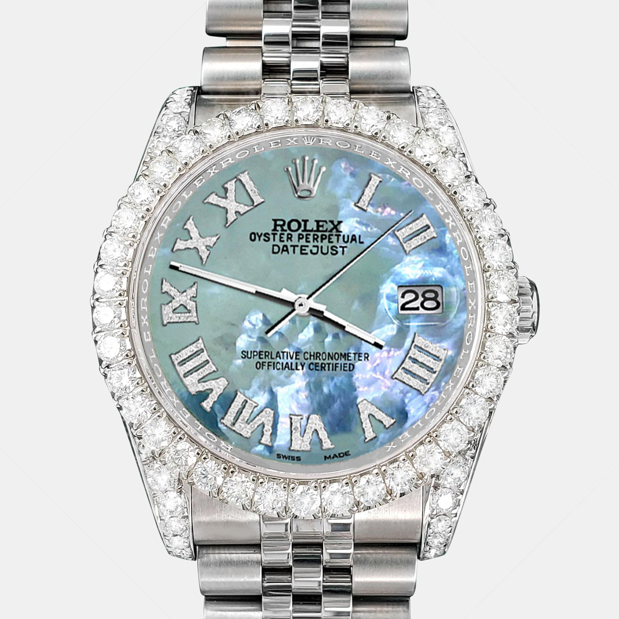 Rolex Custom Tahitian Blue MOP 4.2CT Diamond Stainless Steel Datejust 116200 Automatic Men's Wristwatch
Rolex Custom Tahitian Blue MOP 4.2CT Diamond Stainless Steel Datejust 116200 Automatic Men's Wristwatch
