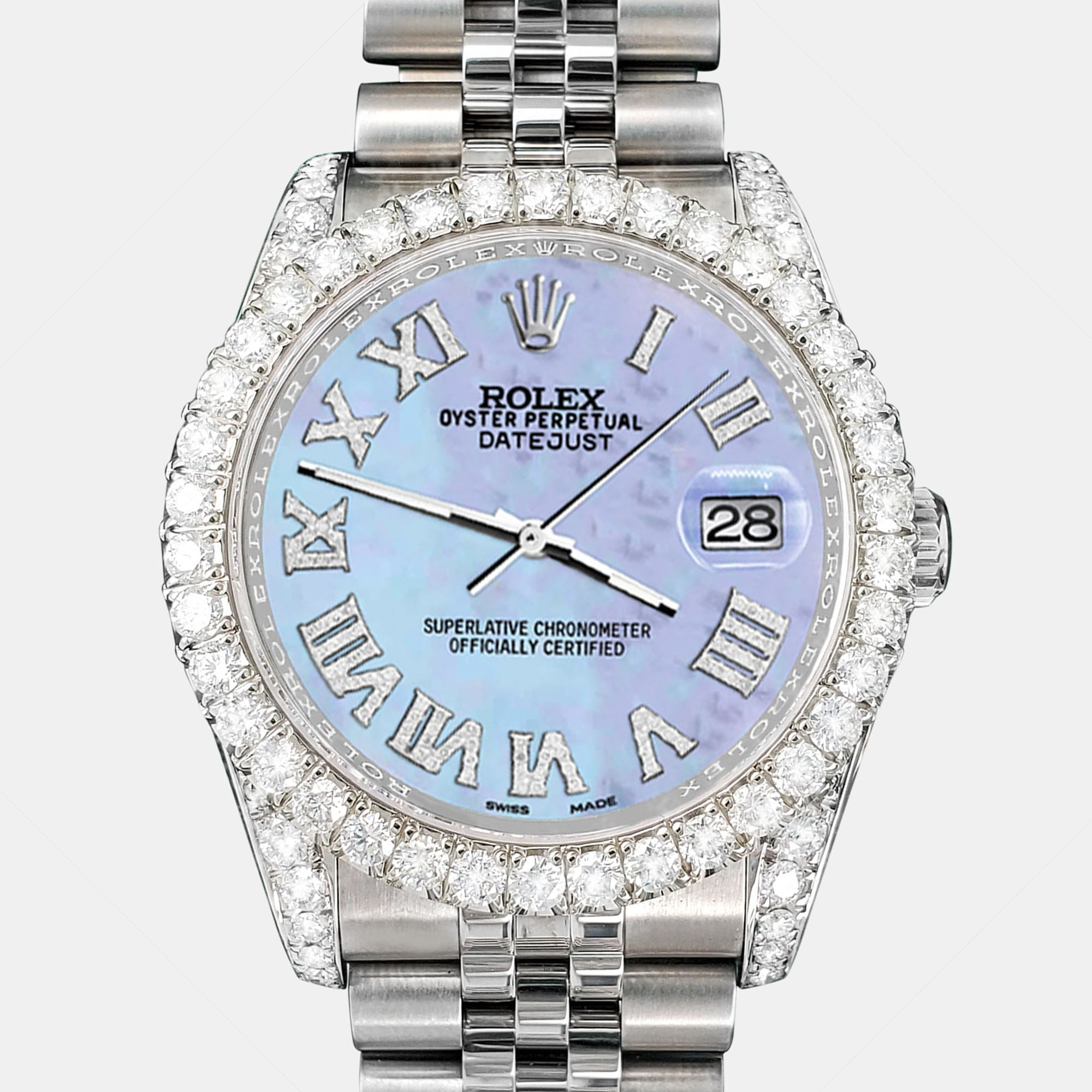 Rolex Custom Purple MOP 4.2CT Diamond Stainless Steel Datejust 116200 Automatic Men's Wristwatch
Rolex Custom Purple MOP 4.2CT Diamond Stainless Steel Datejust 116200 Automatic Men's Wristwatch