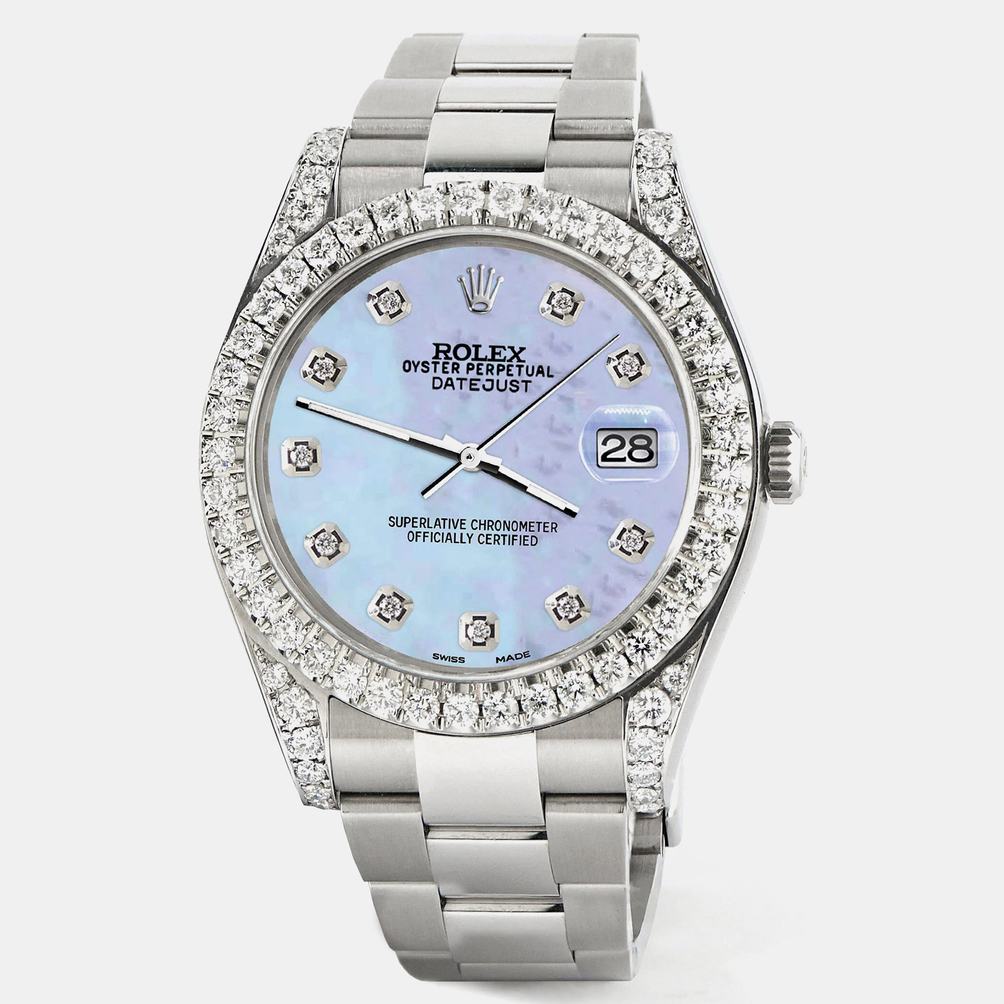 Rolex Custom Purple MOP 4.4CT Diamond Stainless Steel Datejust 126300 Automatic Men's Wristwatch 41 mm, Blue
Rolex Custom Purple MOP 4.4CT Diamond Stainless Steel Datejust 126300 Automatic Men's Wristwatch 41 mm, Blue