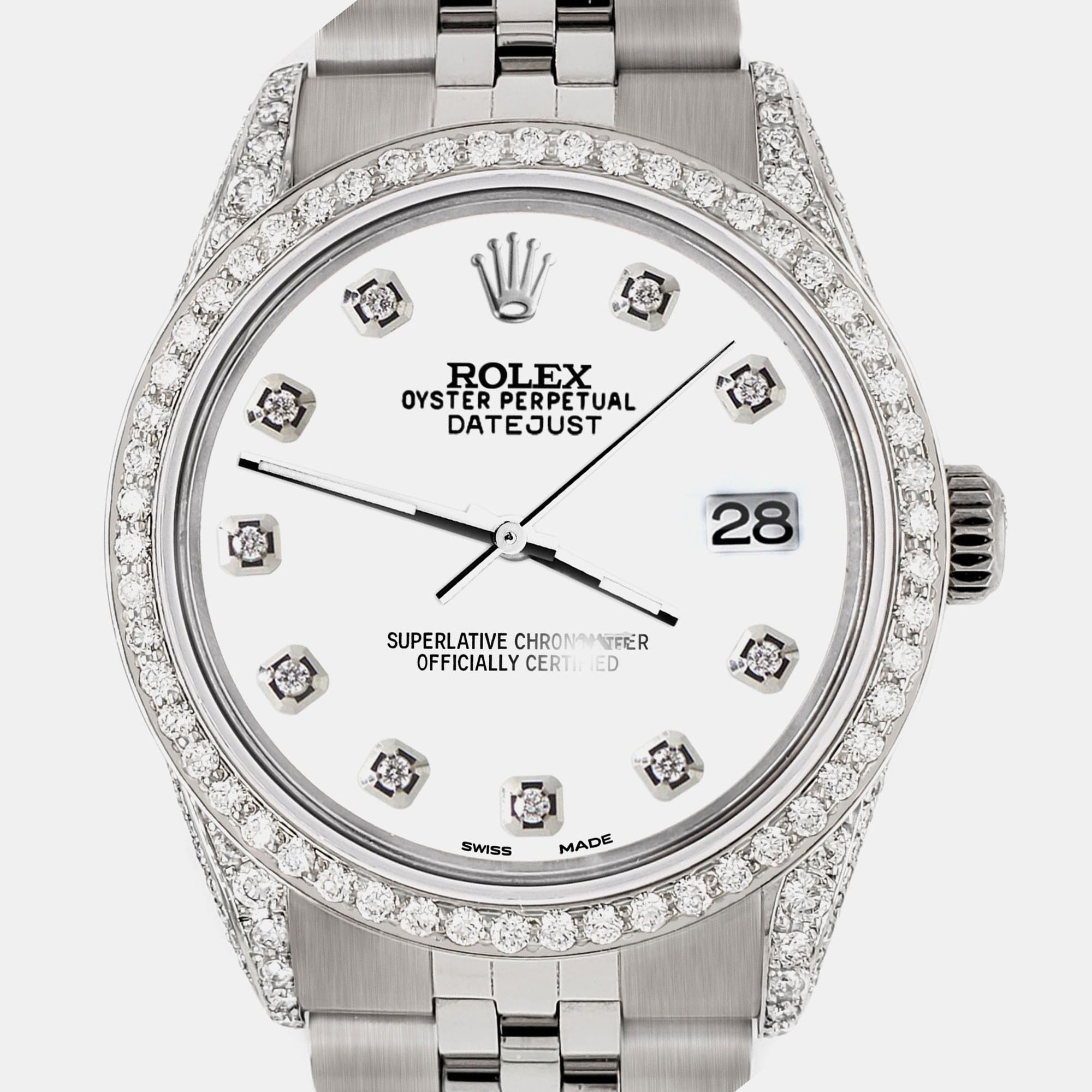 Rolex Custom White 2.85CT Diamond Stainless Steel Datejust Automatic Men's Wristwatch
Rolex Custom White 2.85CT Diamond Stainless Steel Datejust Automatic Men's Wristwatch