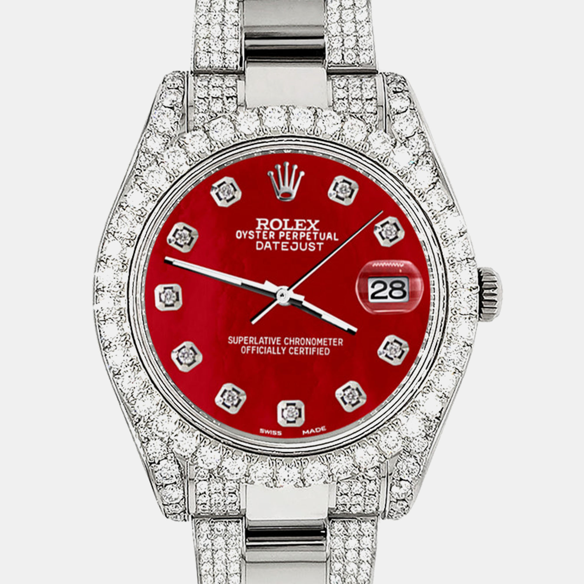 Rolex Custom Red MOP 8.3CT Diamond Stainless Steel Datejust II 116300 Automatic Men's Wristwatch
Rolex Custom Red MOP 8.3CT Diamond Stainless Steel Datejust II 116300 Automatic Men's Wristwatch