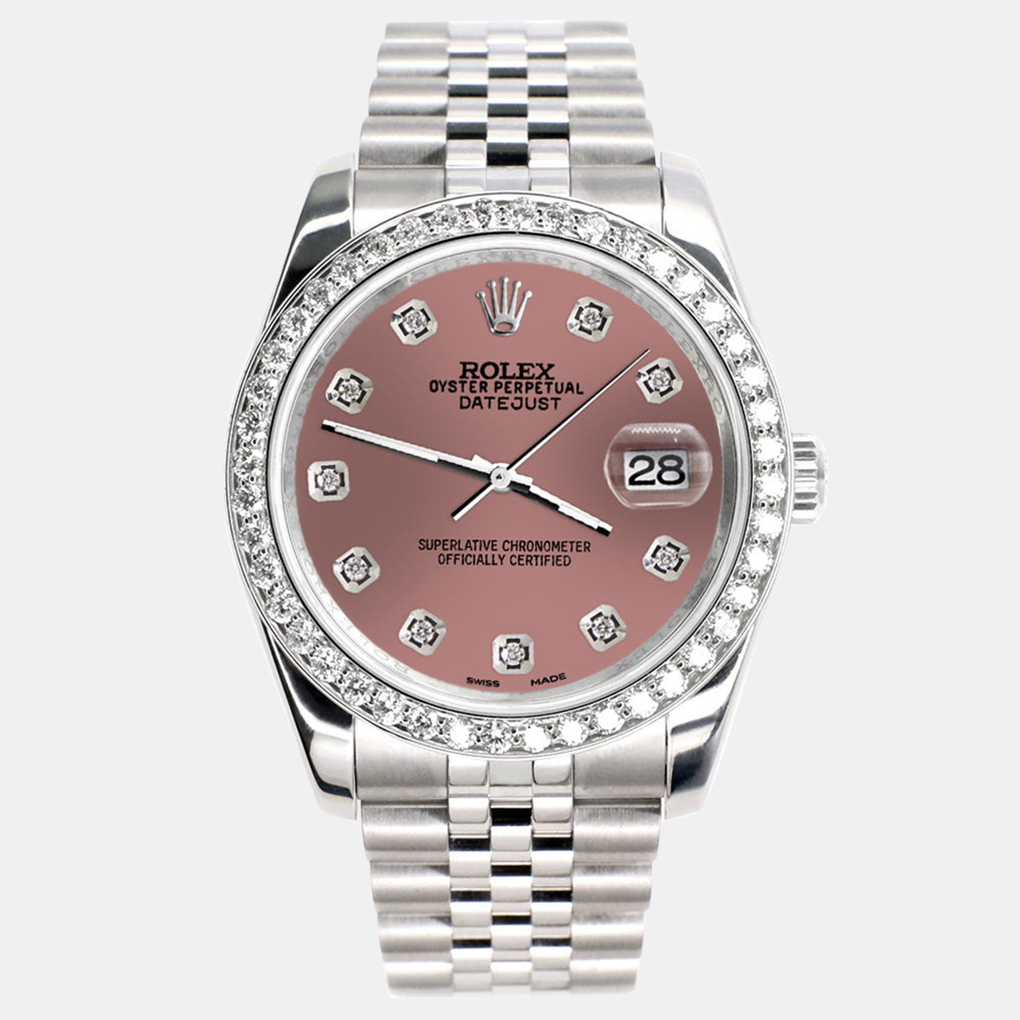 Rolex Custom Salmon 1.85CT Diamond Stainless Steel Datejust 116200 Automatic Men's Wristwatch, Pink
Rolex Custom Salmon 1.85CT Diamond Stainless Steel Datejust 116200 Automatic Men's Wristwatch, Pink