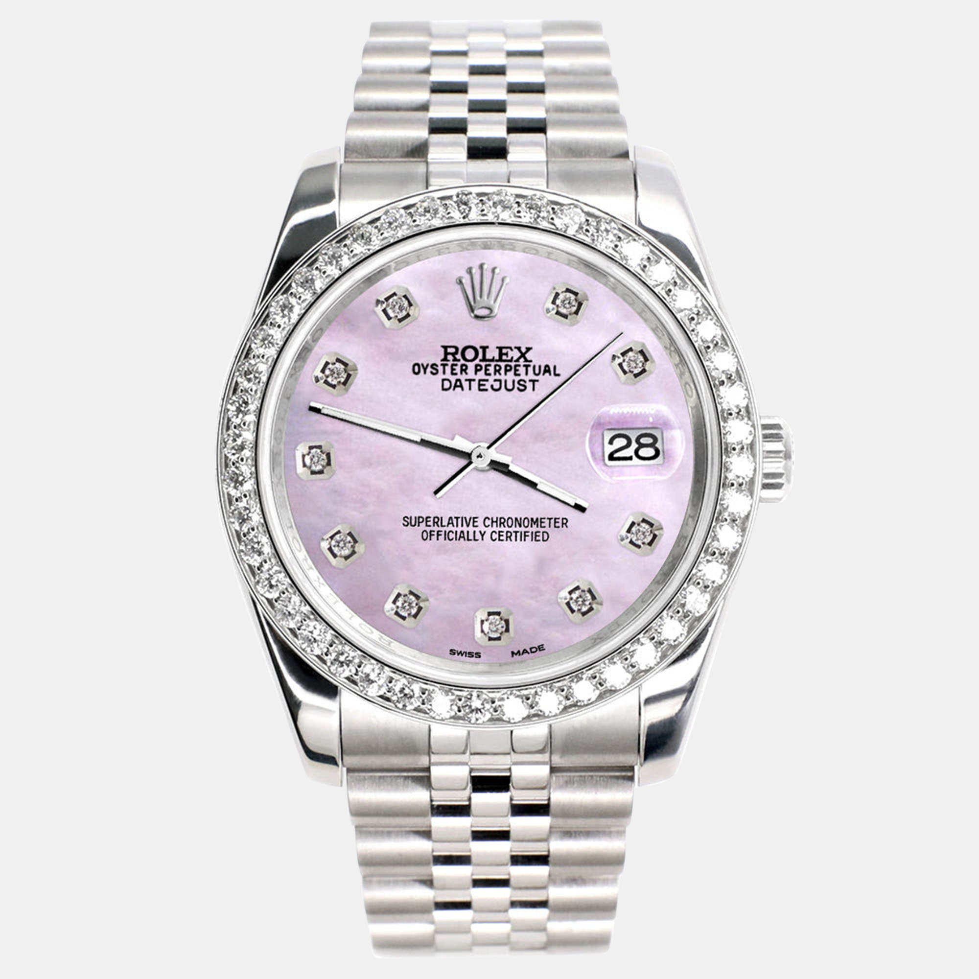 Rolex Custom Pink Pearl 1.85CT Diamond Stainless Steel Datejust 116200 Automatic Men's Wristwatch
Rolex Custom Pink Pearl 1.85CT Diamond Stainless Steel Datejust 116200 Automatic Men's Wristwatch