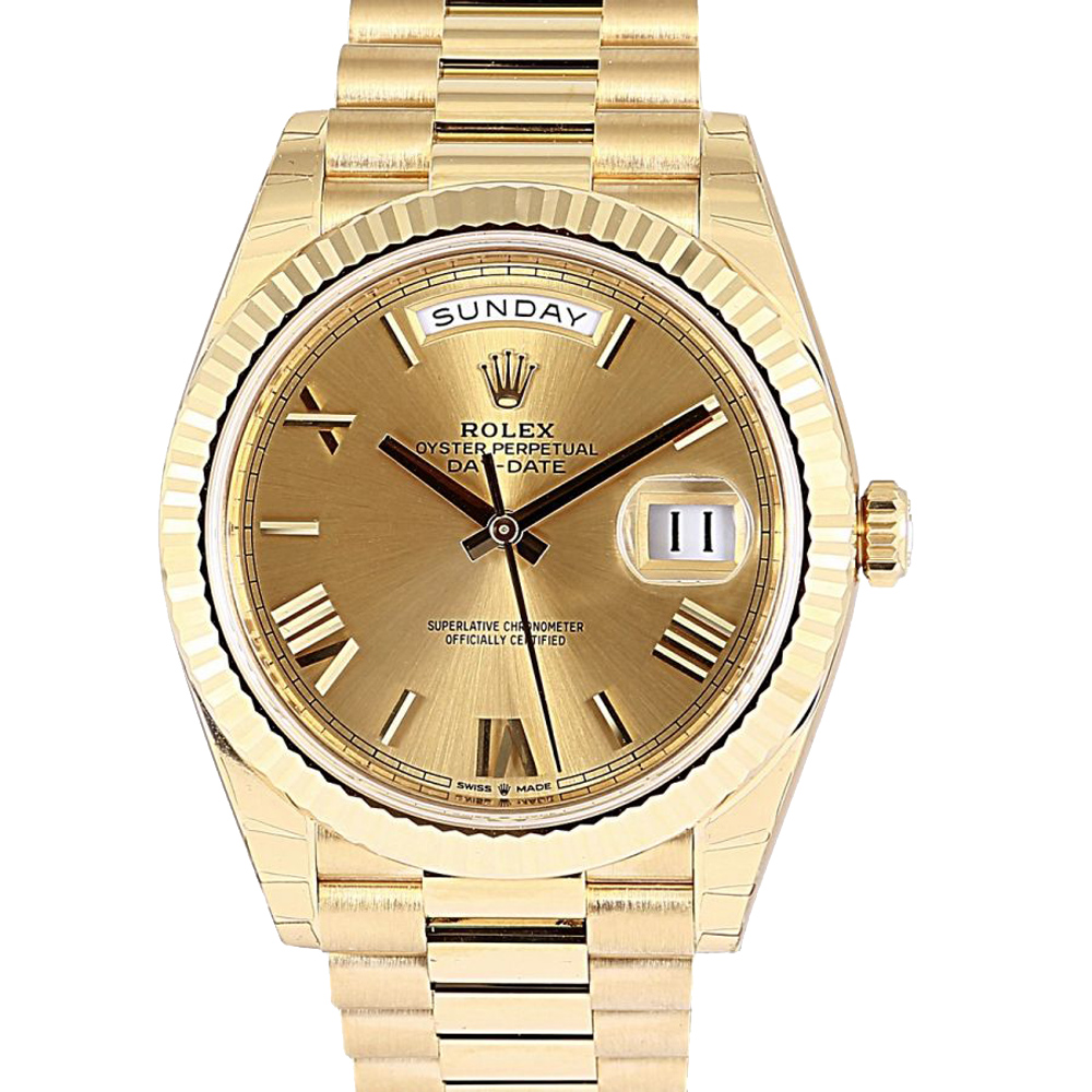Rolex Champagne 18K Yellow Gold Day-Date Men's Wristwatch 40 MM