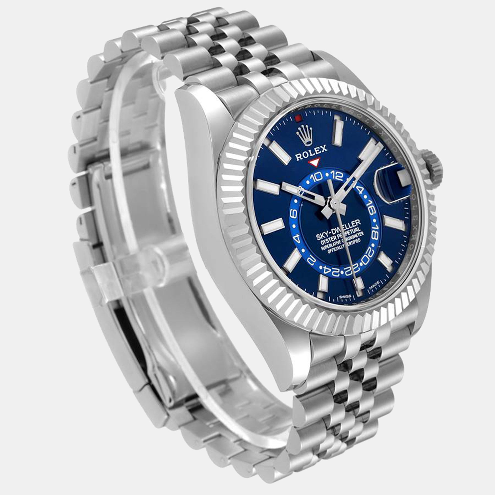 Rolex Blue Dial Jubilee Stainless Steel & 18k White Gold Sky-Dweller Men's Wristwatch 42 Mm