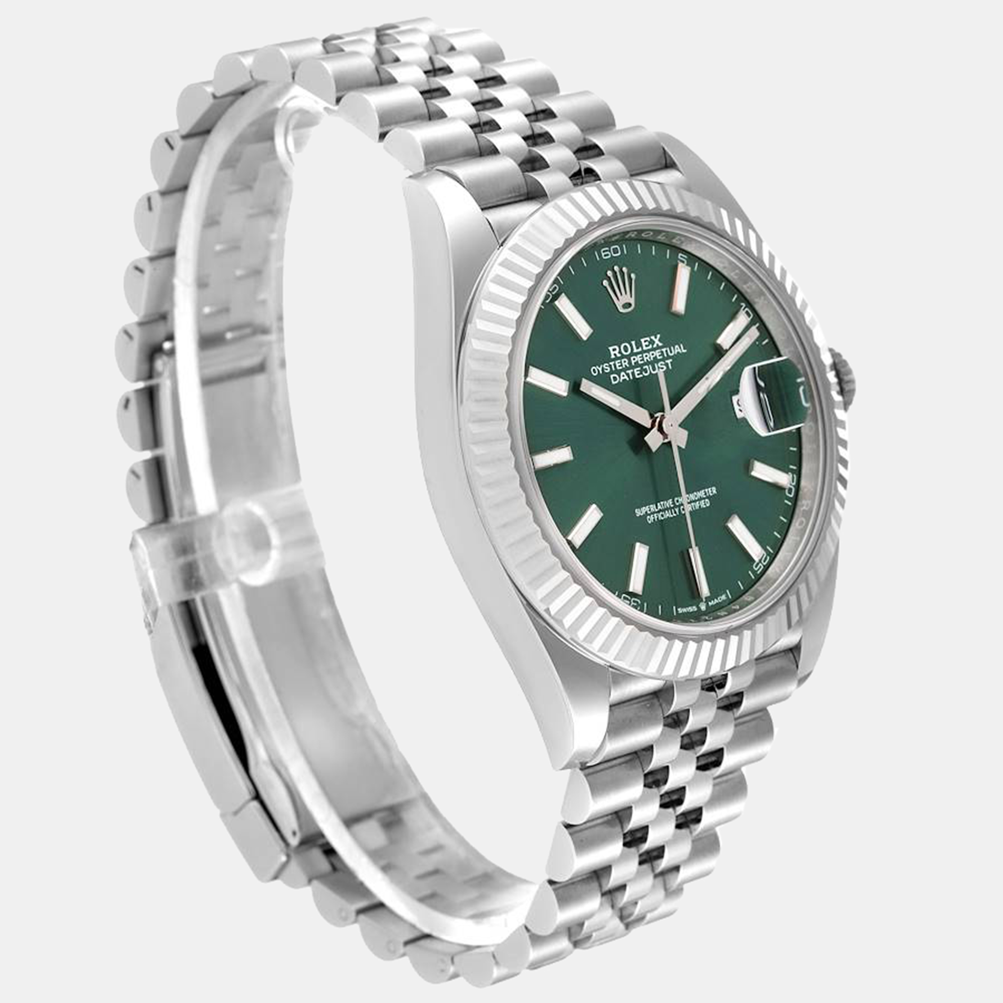 Rolex Green Dial Stainless Steel & 18k White Gold Datejust 41 Men's Wristwatch 41 Mm