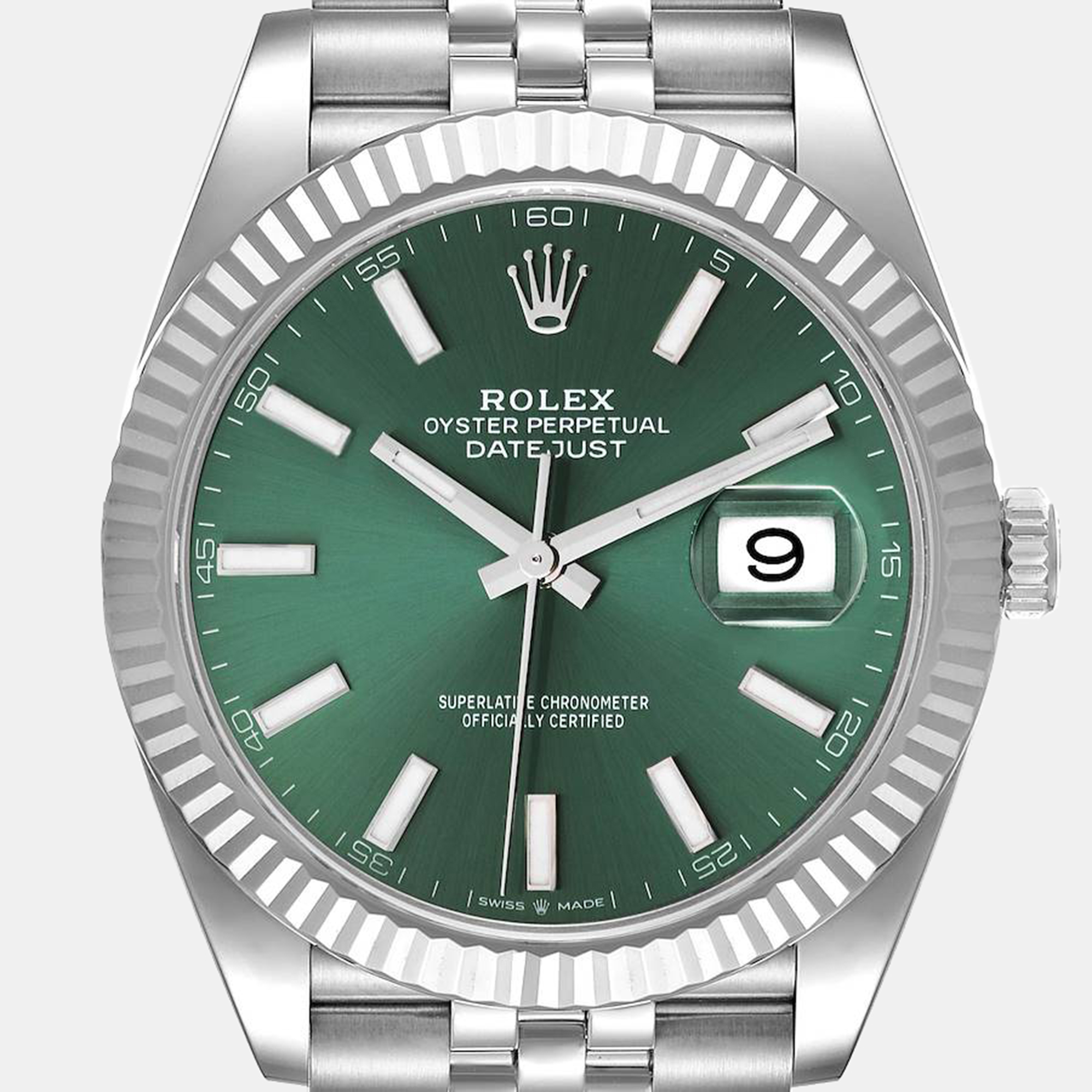 Rolex Green Dial Stainless Steel & 18k White Gold Datejust 41 Men's Wristwatch 41 Mm