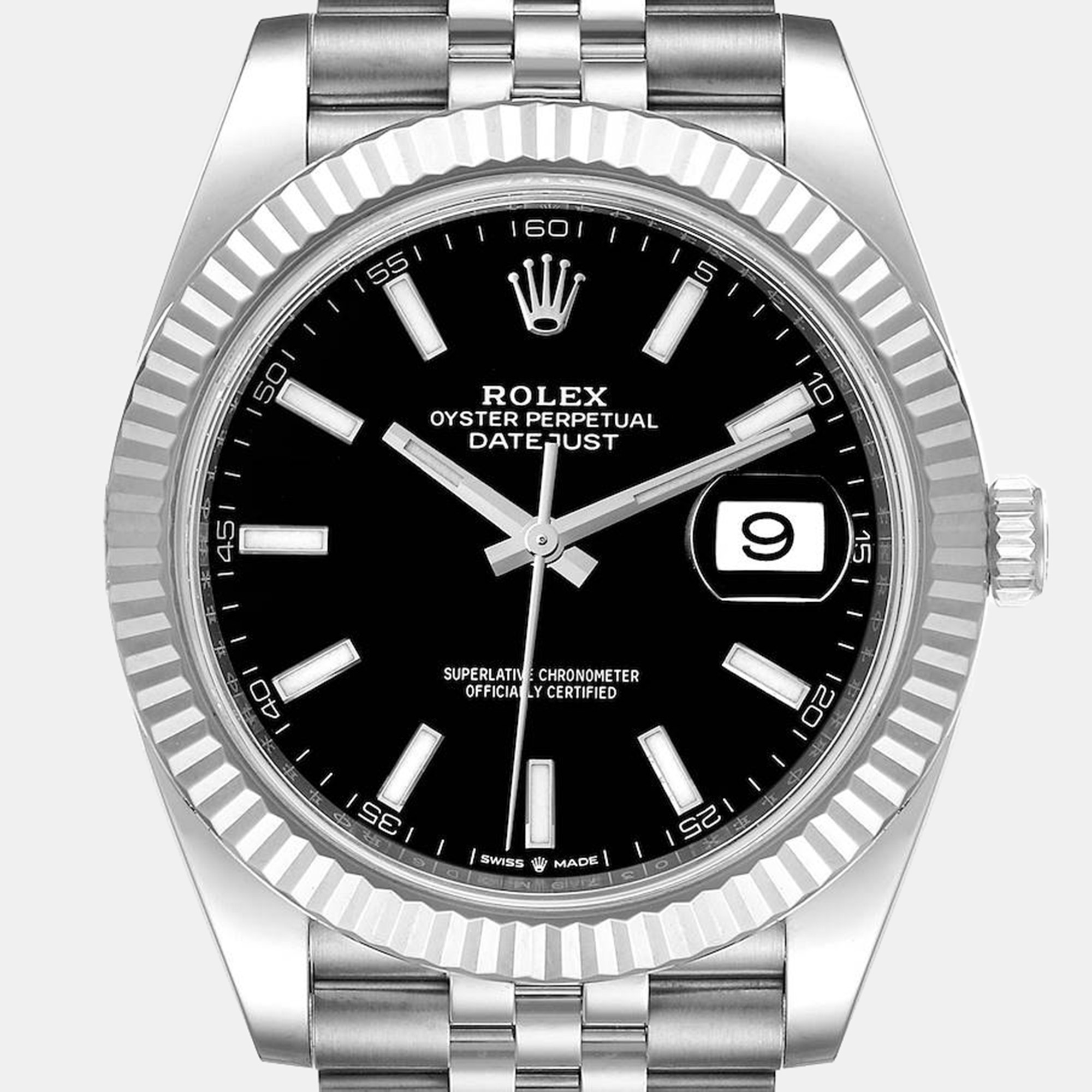 Rolex Black Dial Jubilee Stainless Steel & 18k White Gold Datejust 41 Men's Wristwatch 41 Mm