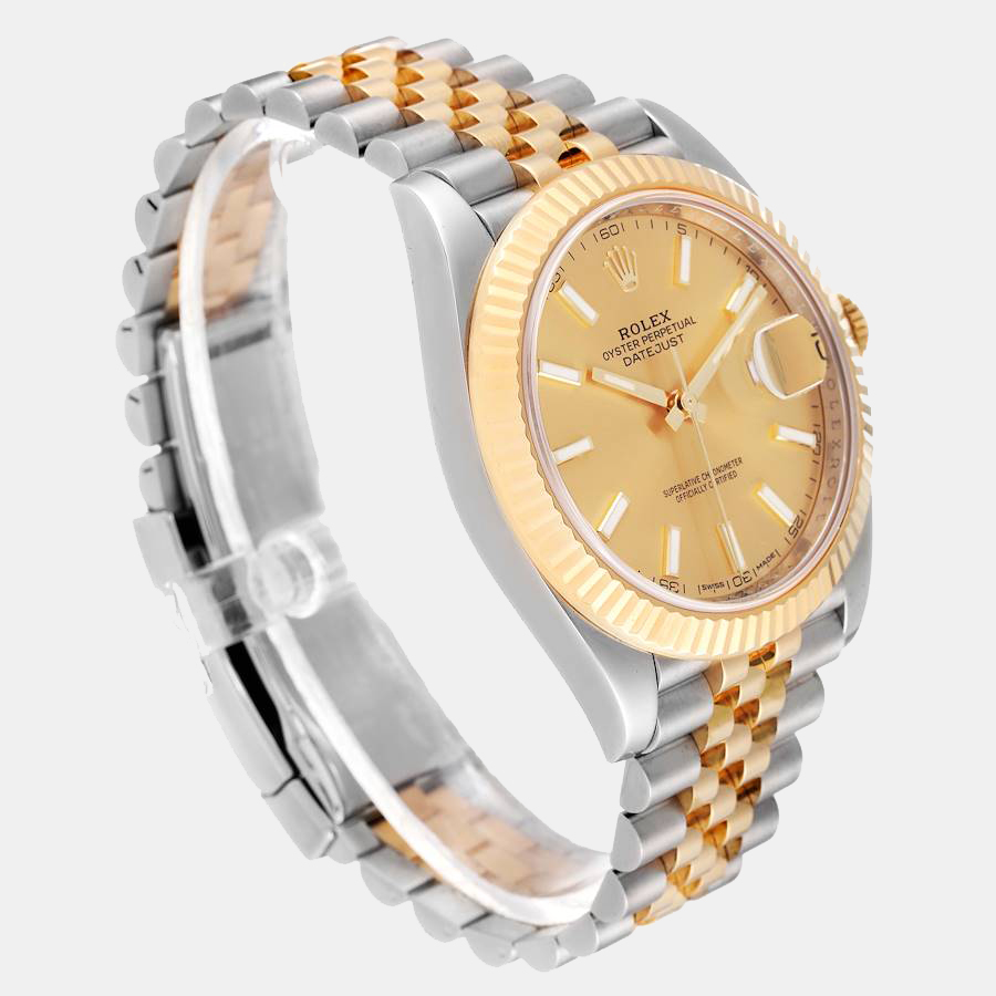 Rolex Champagne 18k Yellow Gold Stainless Steel Datejust 126333 Men's Wristwatch 41 Mm