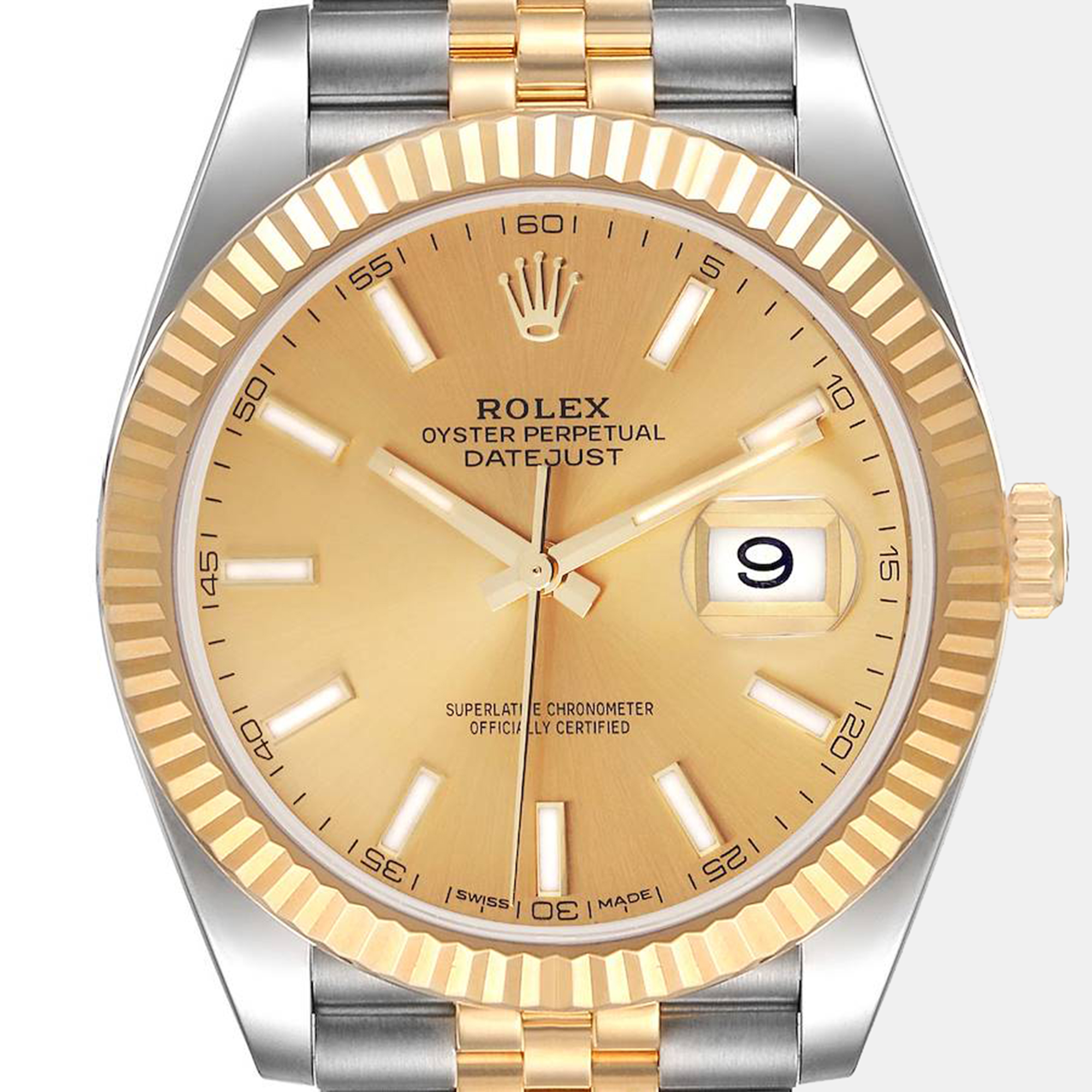 Rolex Champagne 18k Yellow Gold Stainless Steel Datejust 126333 Men's Wristwatch 41 Mm