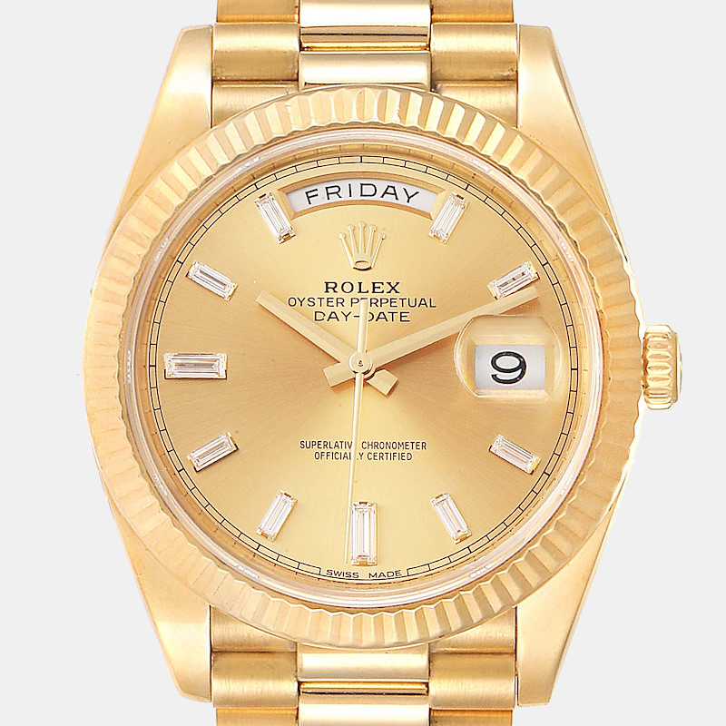 Rolex Champagne 18k Yellow Gold Day-Date 228238 Men's Wristwatch 40 Mm