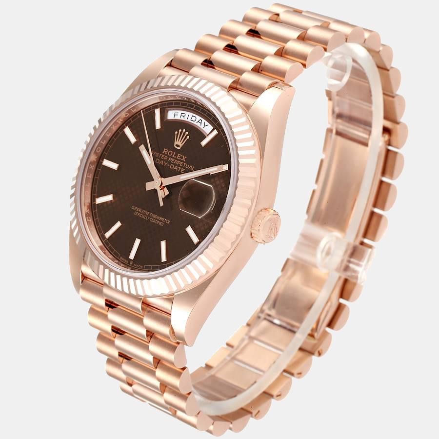 Rolex Chocolate Motif 18k Rose Gold Day-Date 228238 Men's Wristwatch 40 Mm