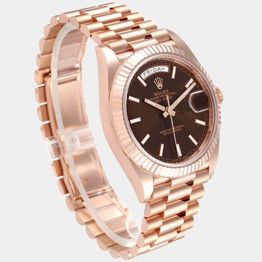 Rolex Chocolate Motif 18k Rose Gold Day-Date 228238 Men's Wristwatch 40 Mm