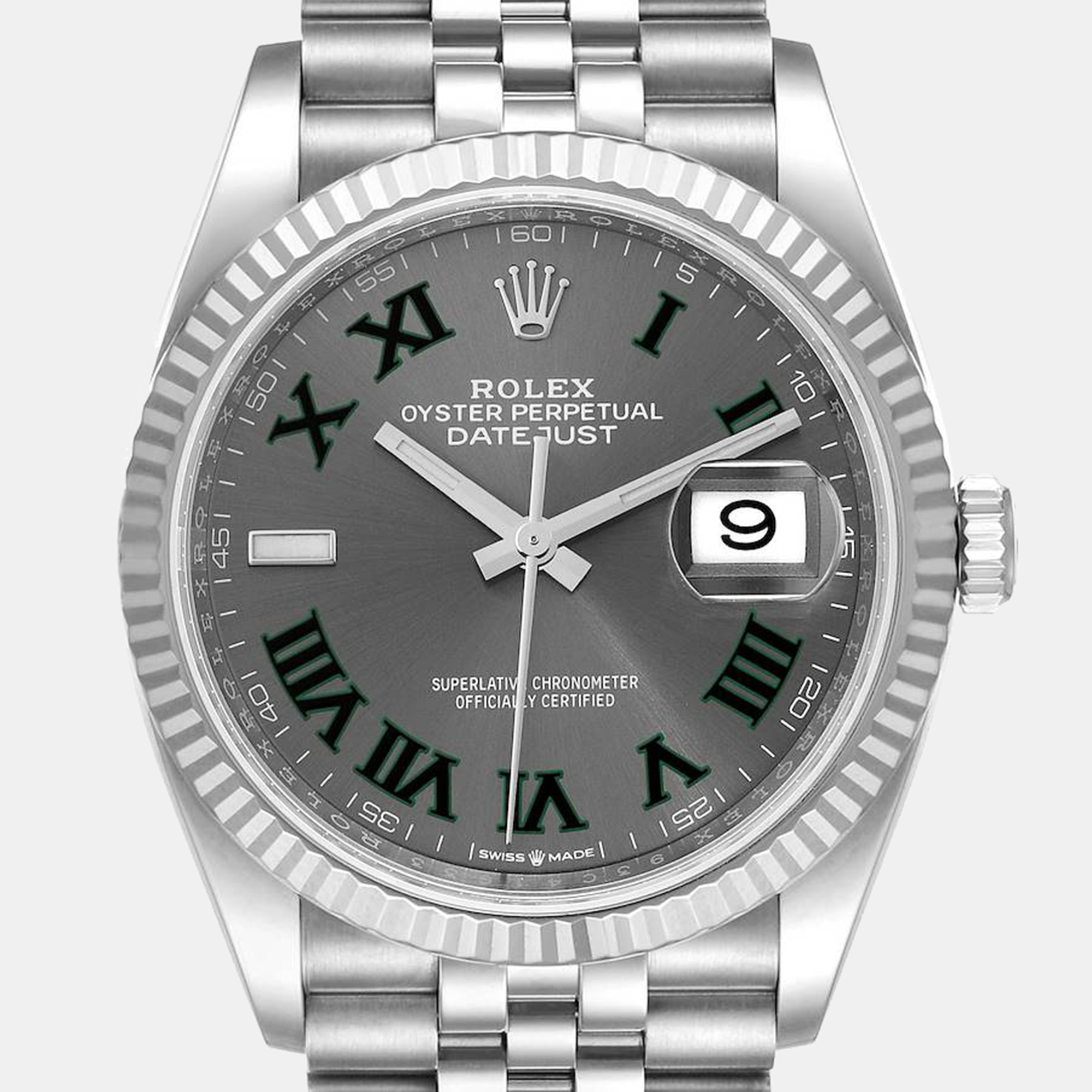 Rolex Slate 18k White Gold Stainless Steel Datejust 126234 Men's Wristwatch 36 Mm