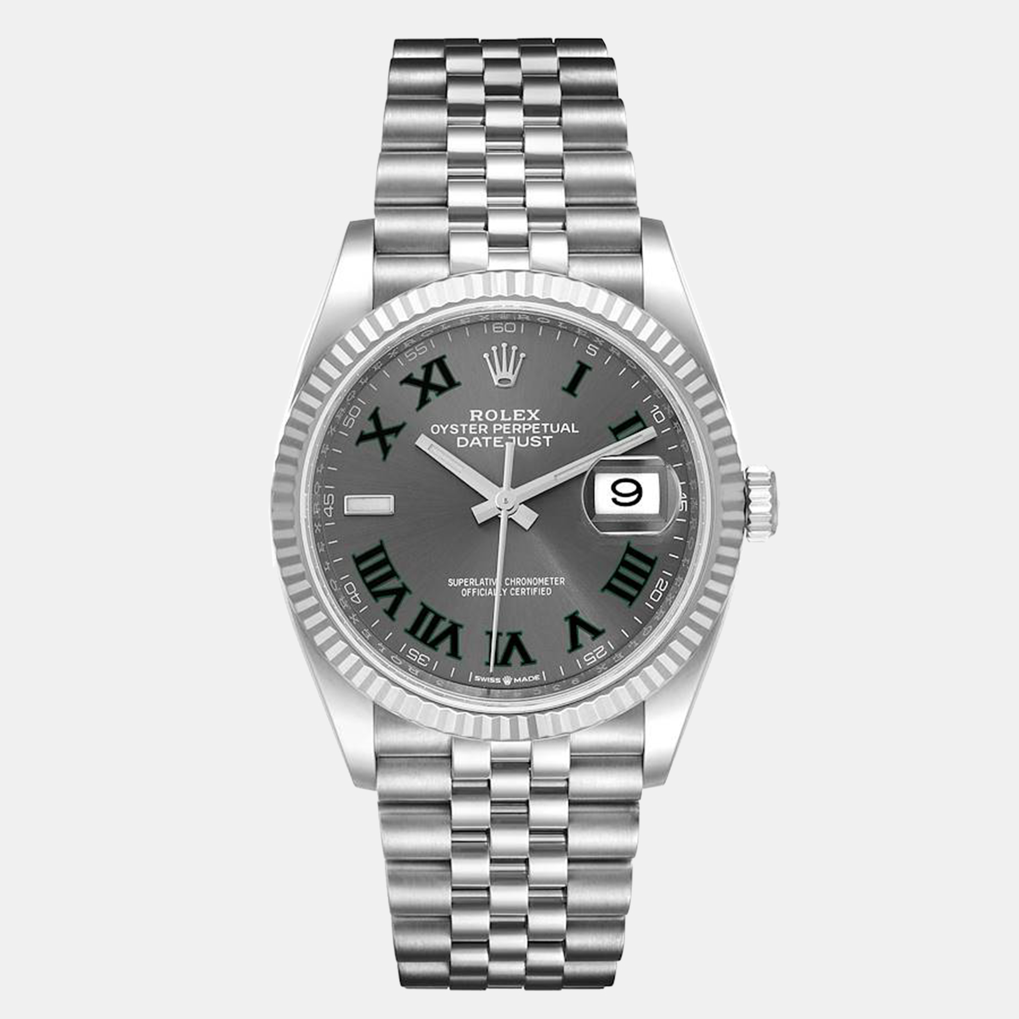 Rolex Slate 18k White Gold Stainless Steel Datejust 126234 Men's Wristwatch 36 Mm