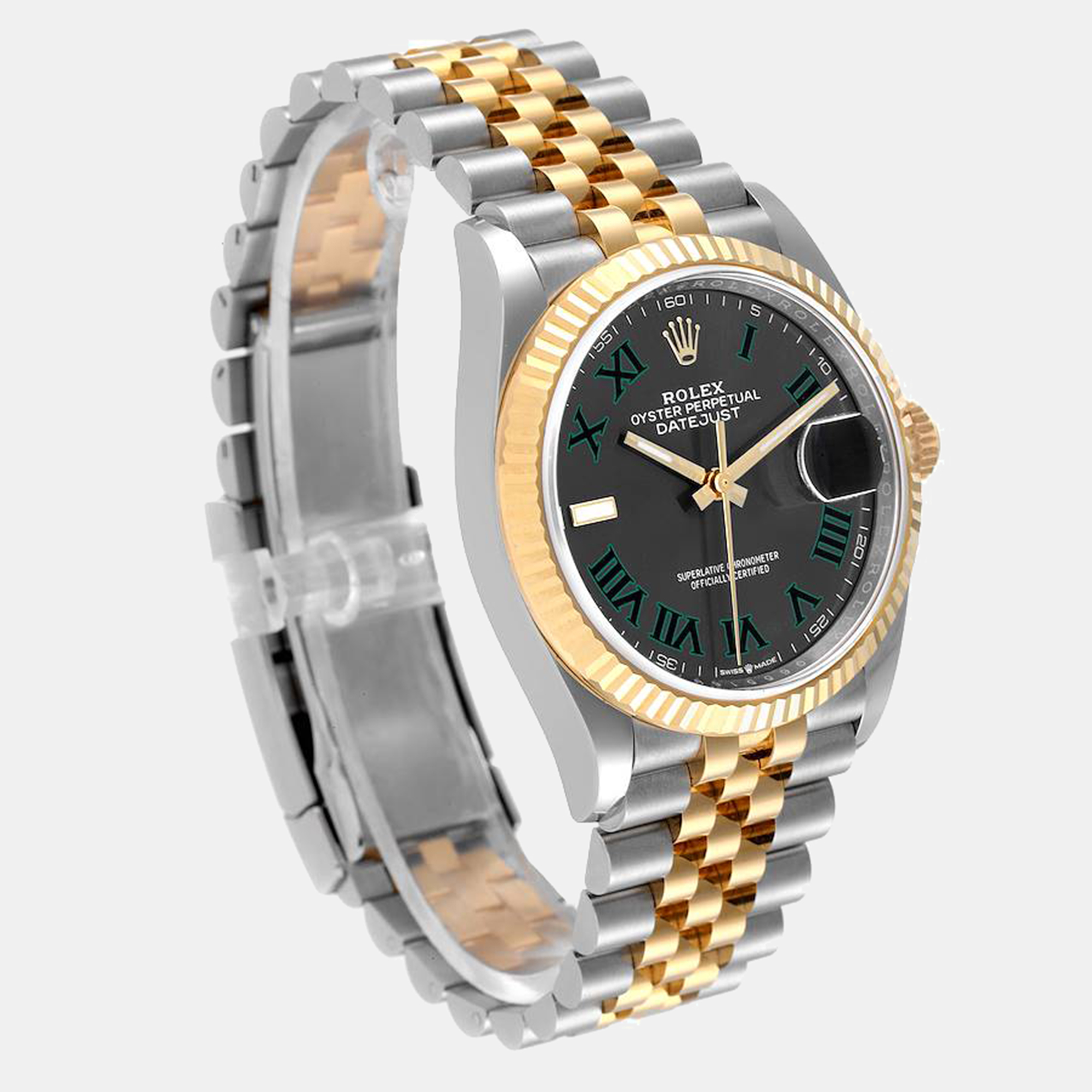 Rolex Slate 18k Yellow Gold Stainless Steel Datejust 126233 Men's Wristwatch 36 Mm