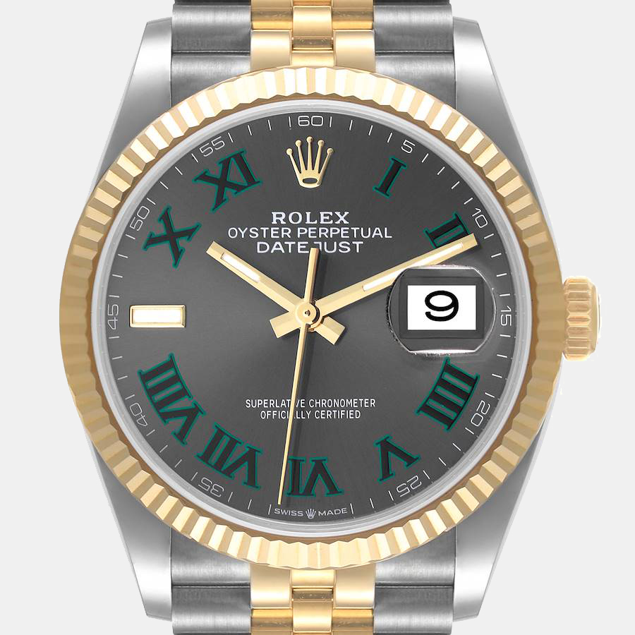 Rolex Slate 18k Yellow Gold Stainless Steel Datejust 126233 Men's Wristwatch 36 Mm
