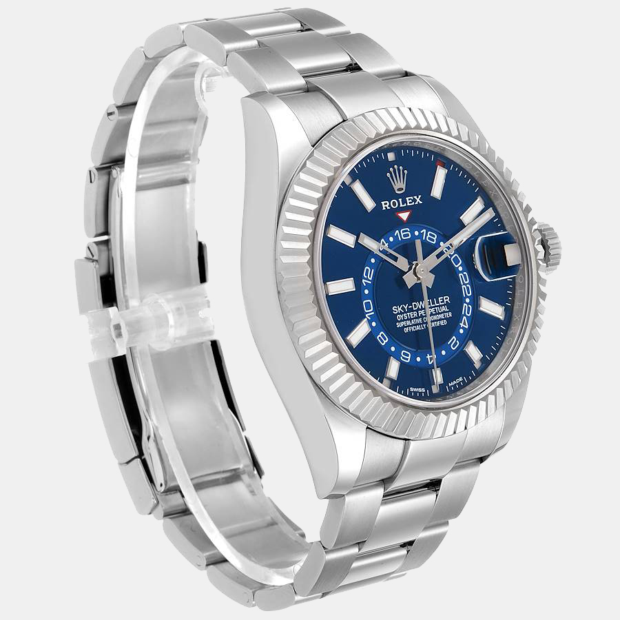 Rolex Blue Dial Stainless Steel & 18k White Gold Sky-Dweller 326934 Men's Wristwatch 42 Mm