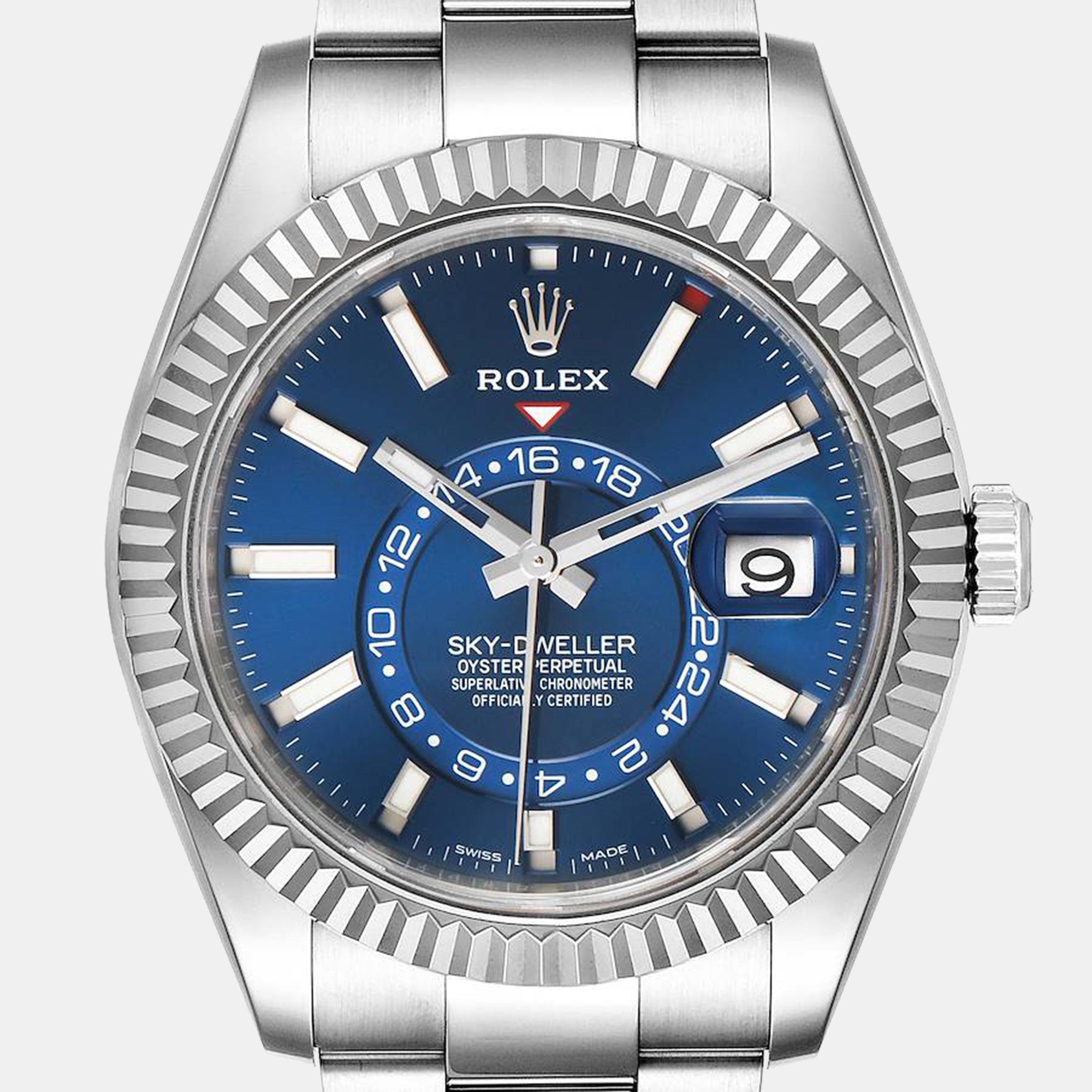 Rolex Blue Dial Stainless Steel & 18k White Gold Sky-Dweller 326934 Men's Wristwatch 42 Mm