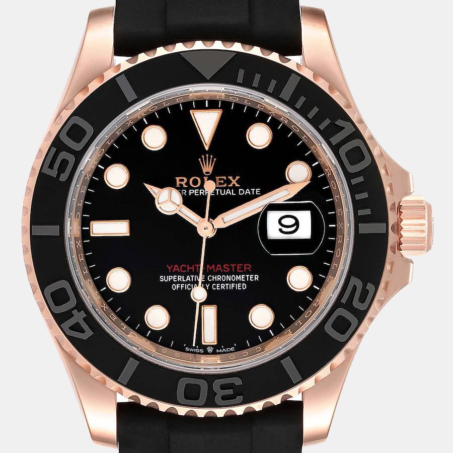 Rolex Black 18K Rose Gold Yacht-Master 126655 Automatic Men's Wristwatch 40 Mm