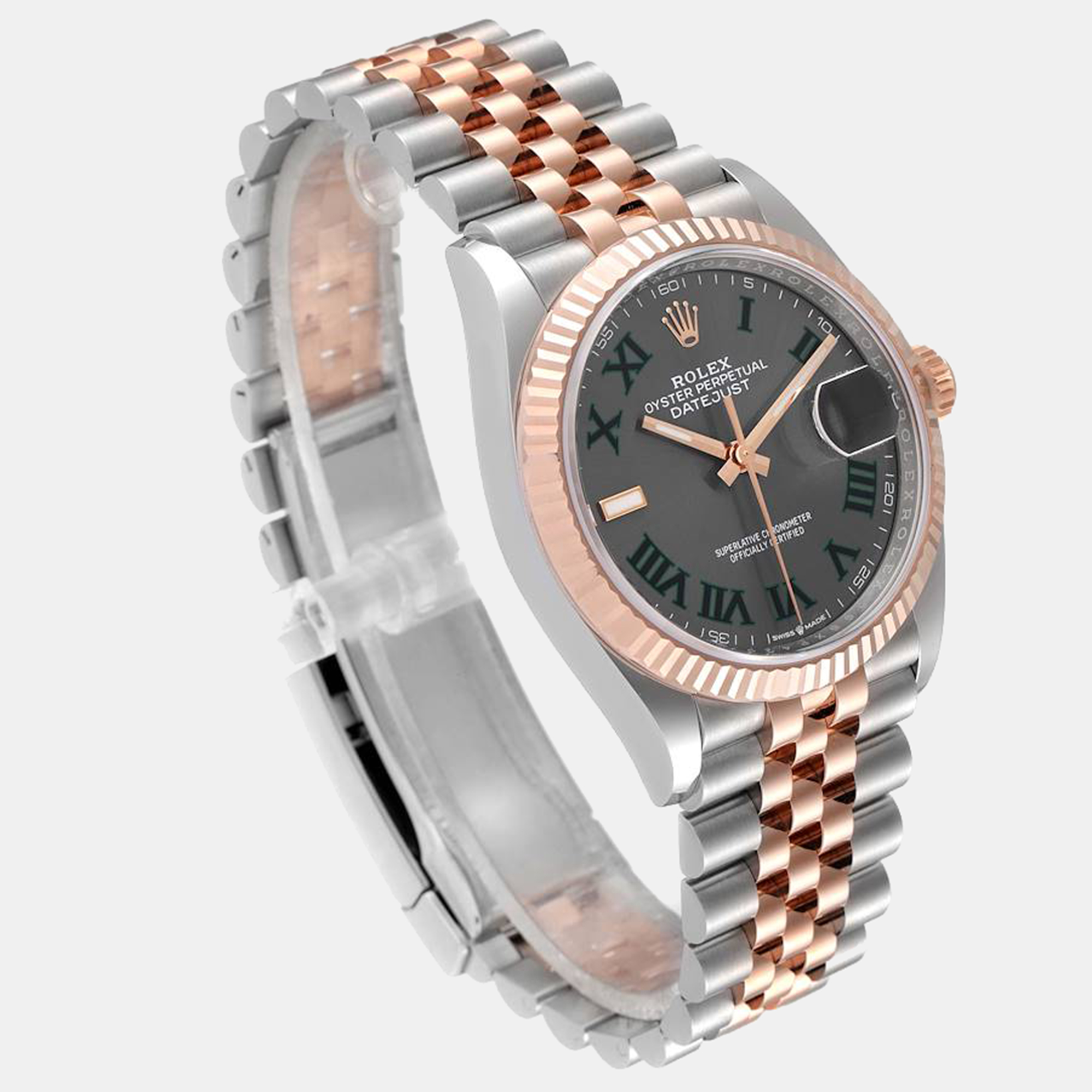 Rolex Slate 18k Rose Gold Stainless Steel Datejust 126231 Men's Wristwatch 36 Mm