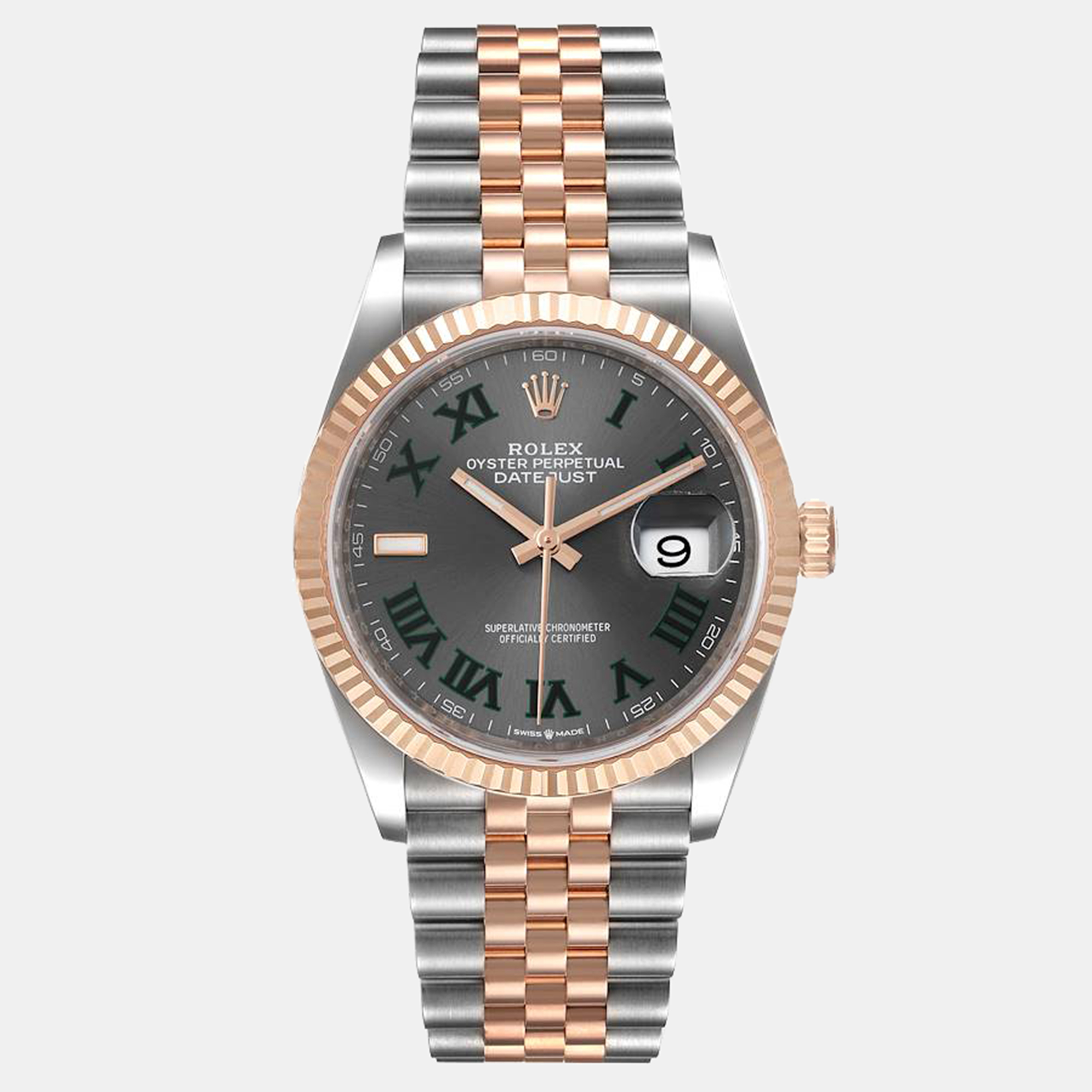 Rolex Slate 18k Rose Gold Stainless Steel Datejust 126231 Men's Wristwatch 36 Mm