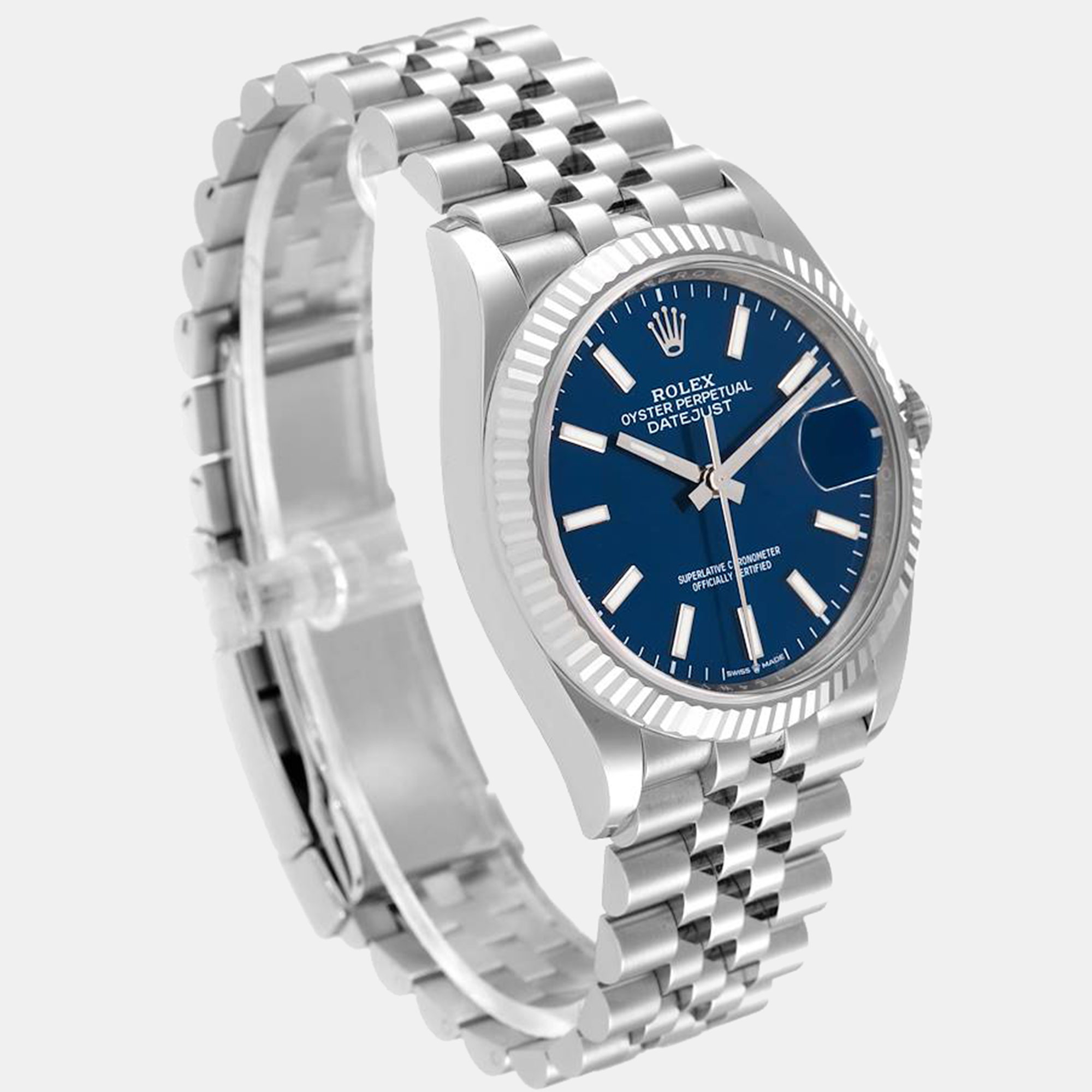 Rolex Blue 18K White Gold Stainless Datejust 126234 Men's Wristwatch 36 Mm