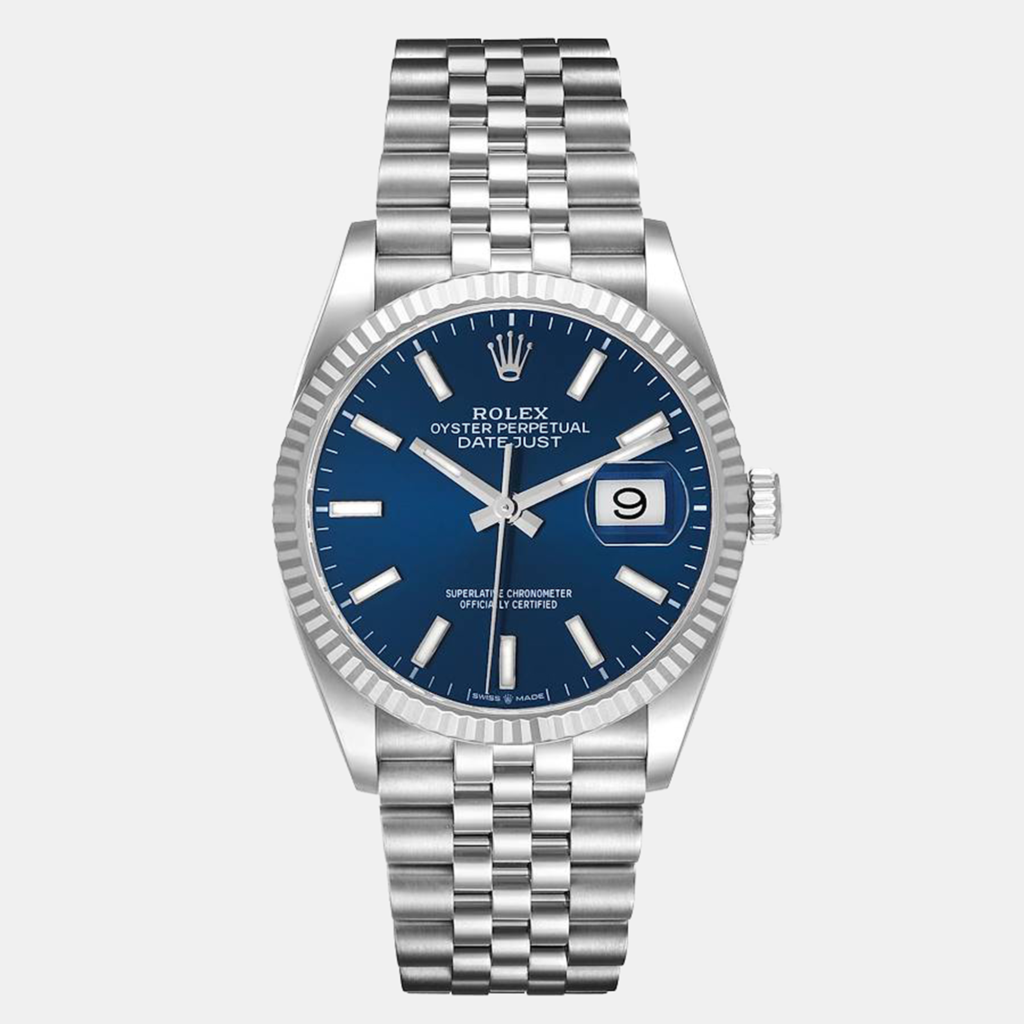 Rolex Blue 18K White Gold Stainless Datejust 126234 Men's Wristwatch 36 Mm