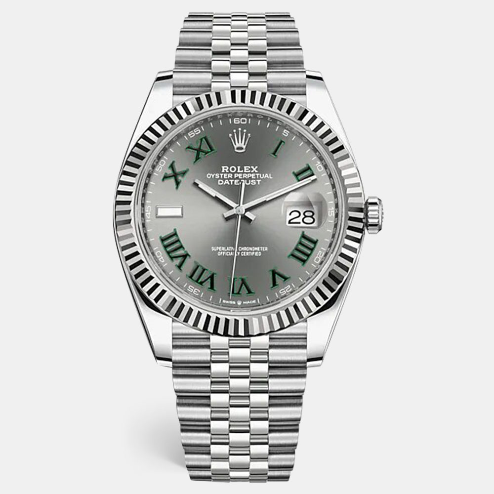Rolex slate 18k white gold stainless steel datejust 126334 men's wristwatch 41 mm