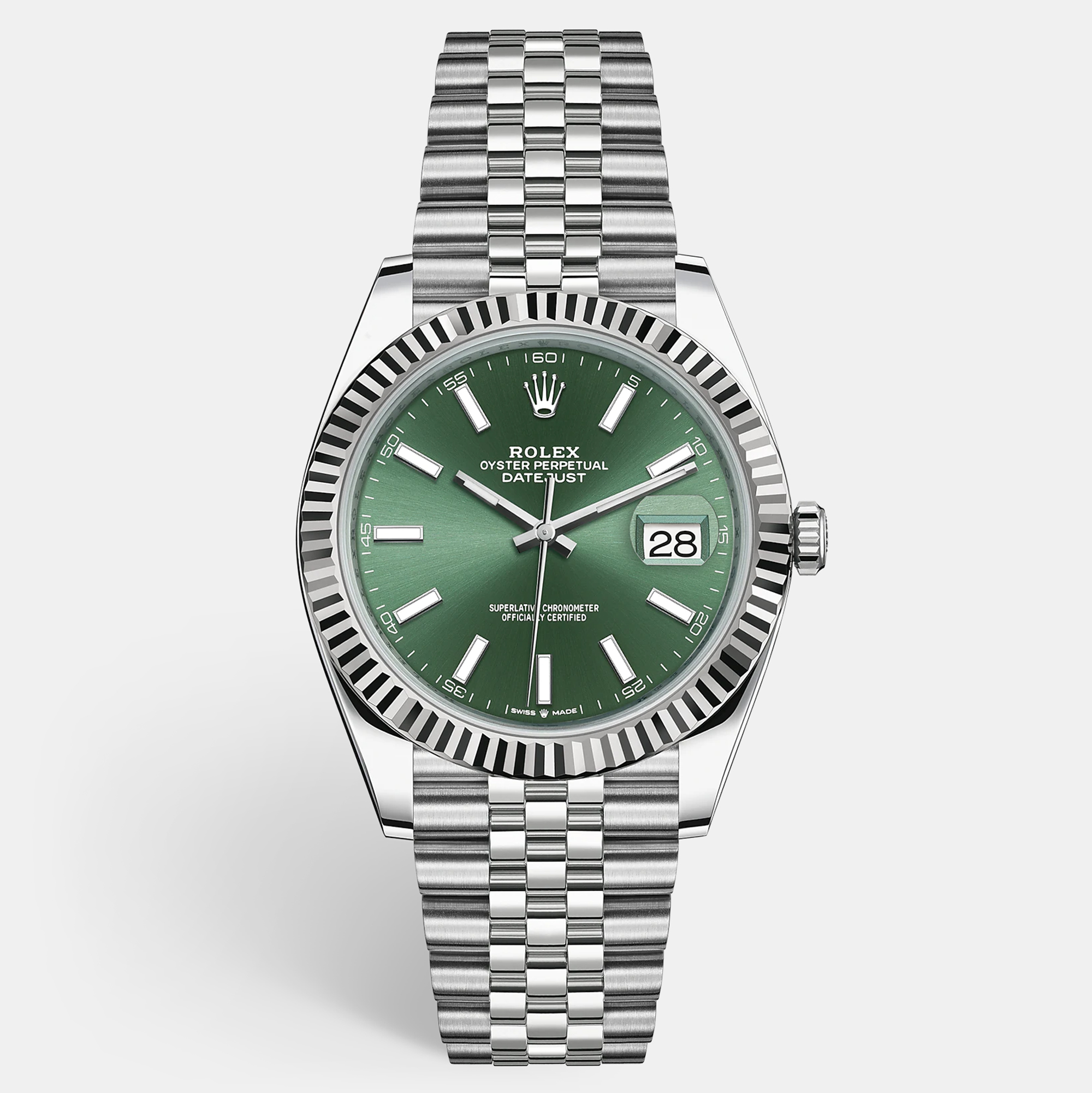 Rolex mint green stainless steel datejust 126334 men's wristwatch 41 mm