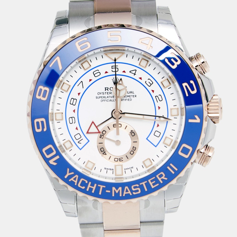 Rolex White 18K Everose Gold Oystersteel Cerachrom Yacht-Master II M116681-0002 Men's Wristwatch 44 Mm