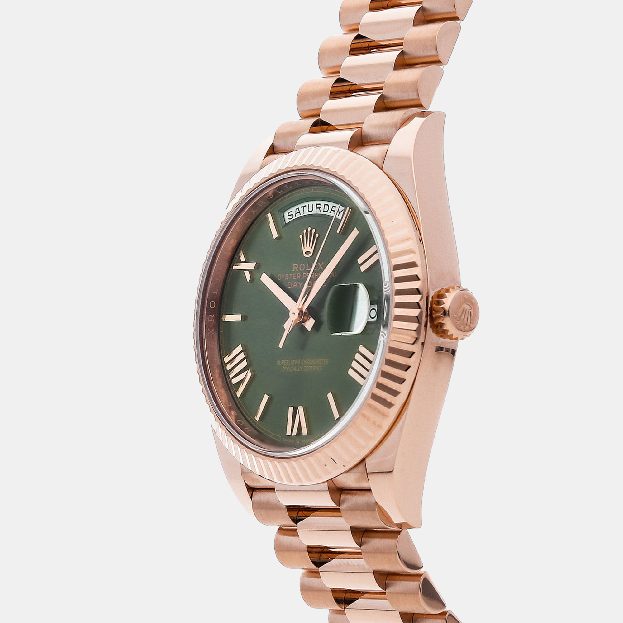Rolex Olive Green 18k Rose Gold Day-Date 228238 Men's Wristwatch 40 Mm