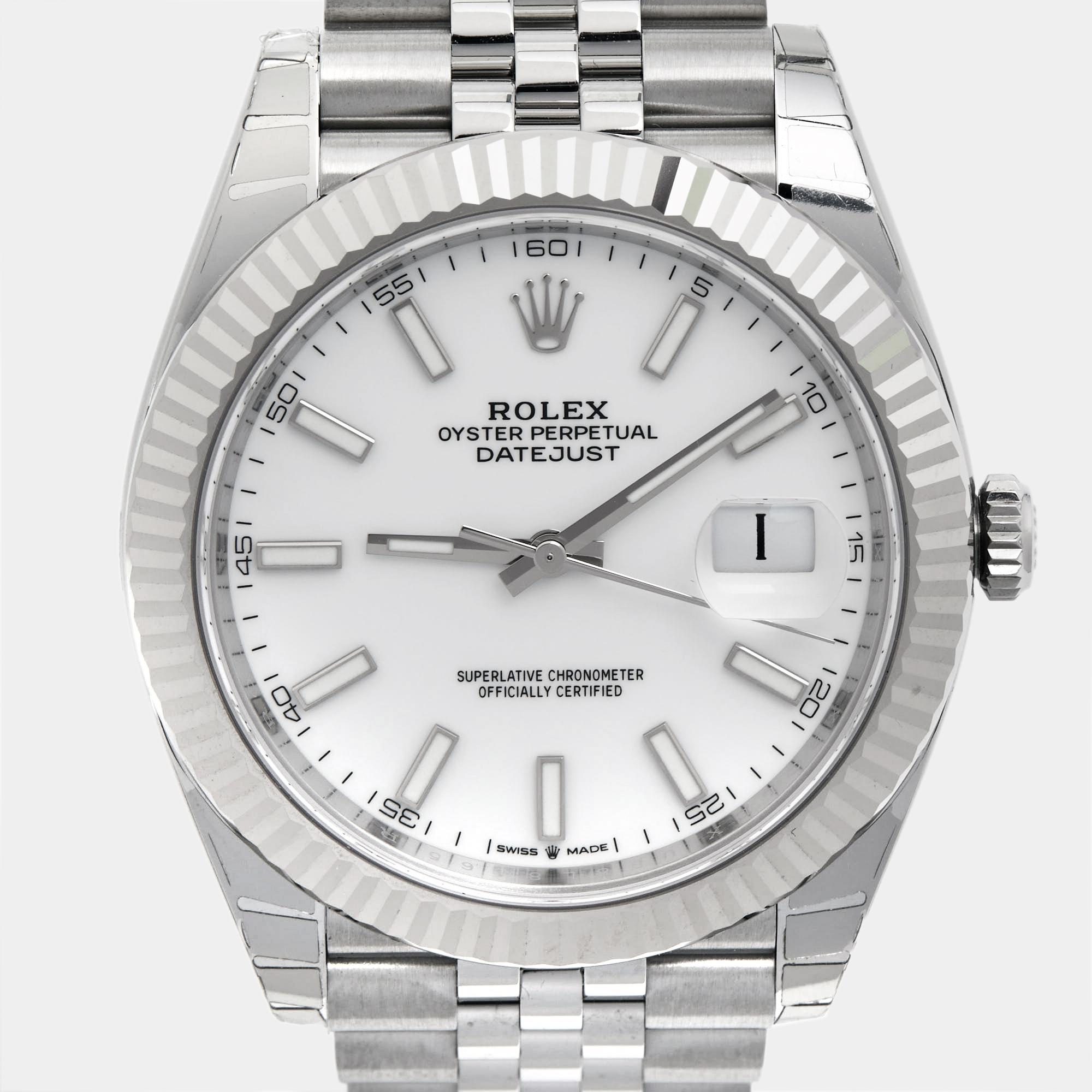 Rolex Silver 18K White Gold And Stainless Steel Datejust 126334 Men's Wristwatch 41 Mm