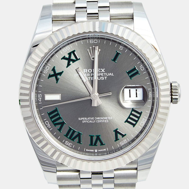 Rolex Slate 18K White Gold Stainless Steel Datejust 126334 Men's Wristwatch 41 Mm