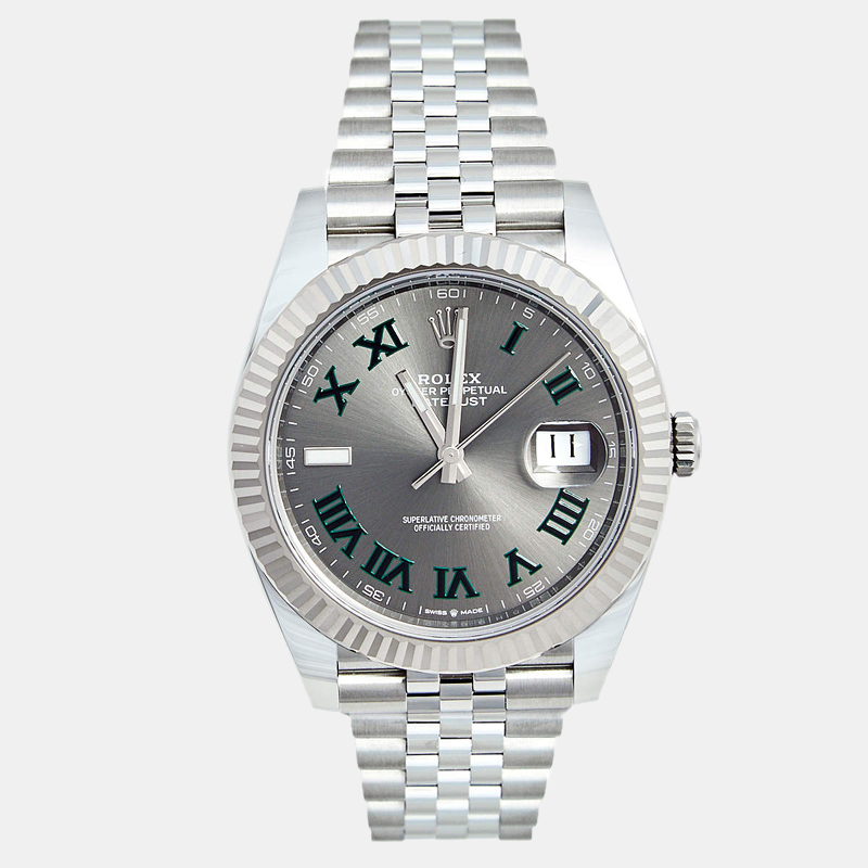 Rolex Slate 18K White Gold Stainless Steel Datejust 126334 Men's Wristwatch 41 Mm